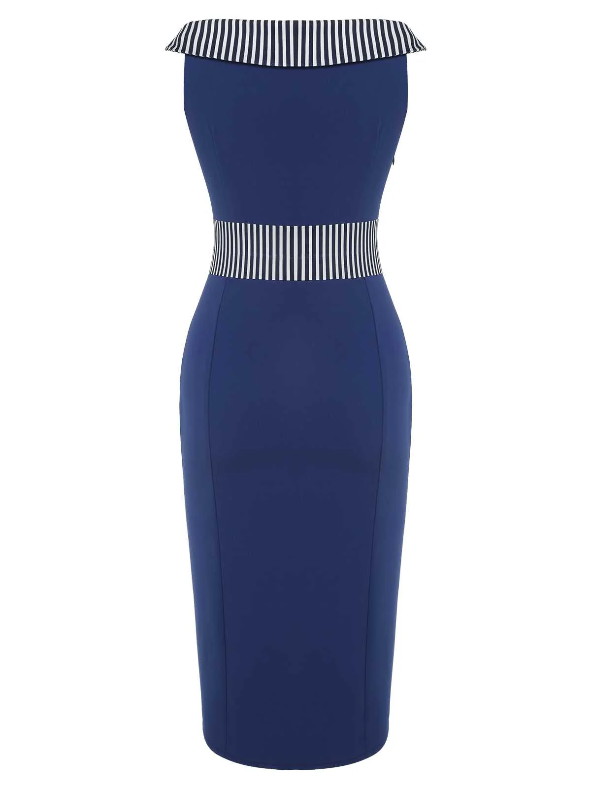 Dark Blue 1960s Buttoned Stripes Dress - Image 4