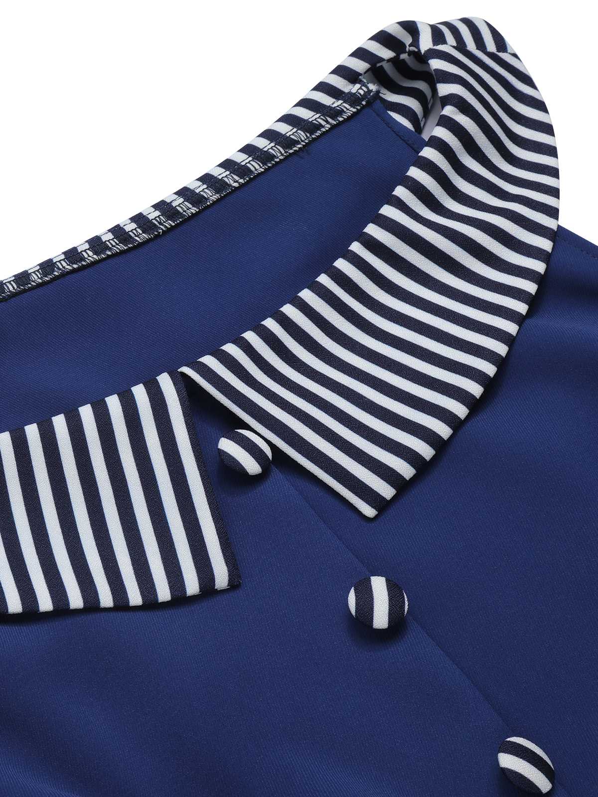 Dark Blue 1960s Buttoned Stripes Dress - Image 5