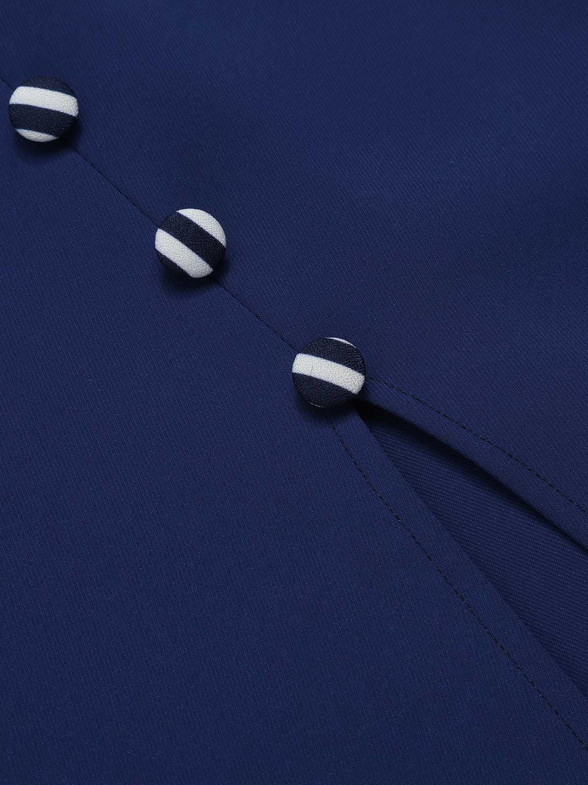 Dark Blue 1960s Buttoned Stripes Dress - Image 7
