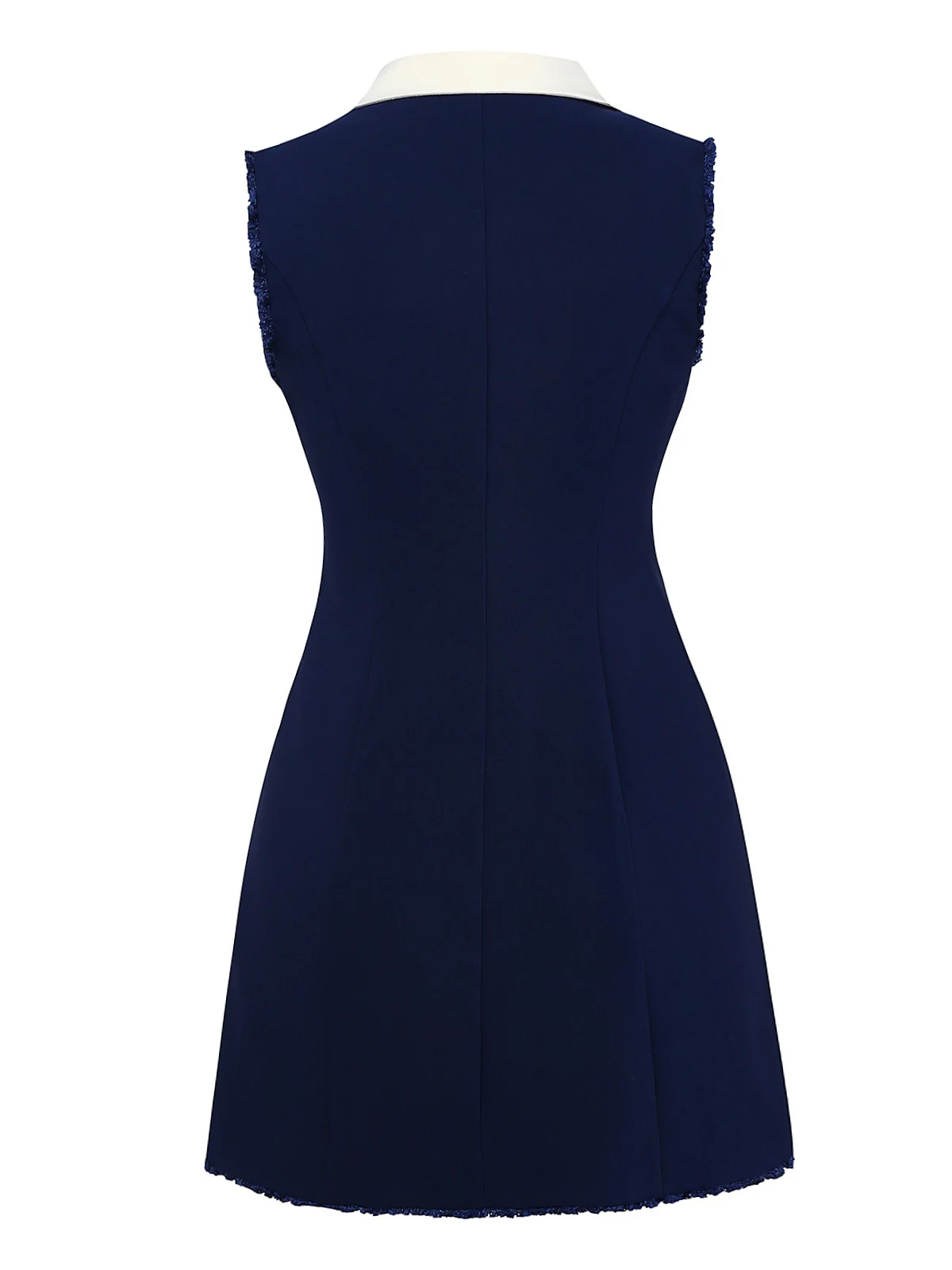 Dark Blue 1960s Contrast Raw Cuffs Buttons Dress - Image 2