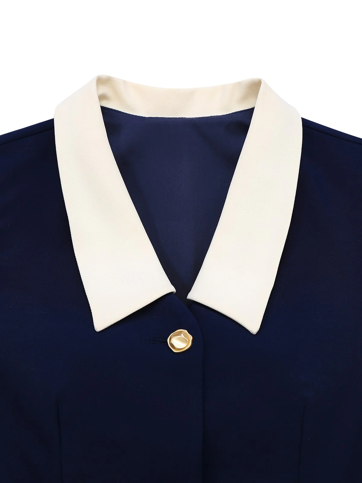 Dark Blue 1960s Contrast Raw Cuffs Buttons Dress - Image 3