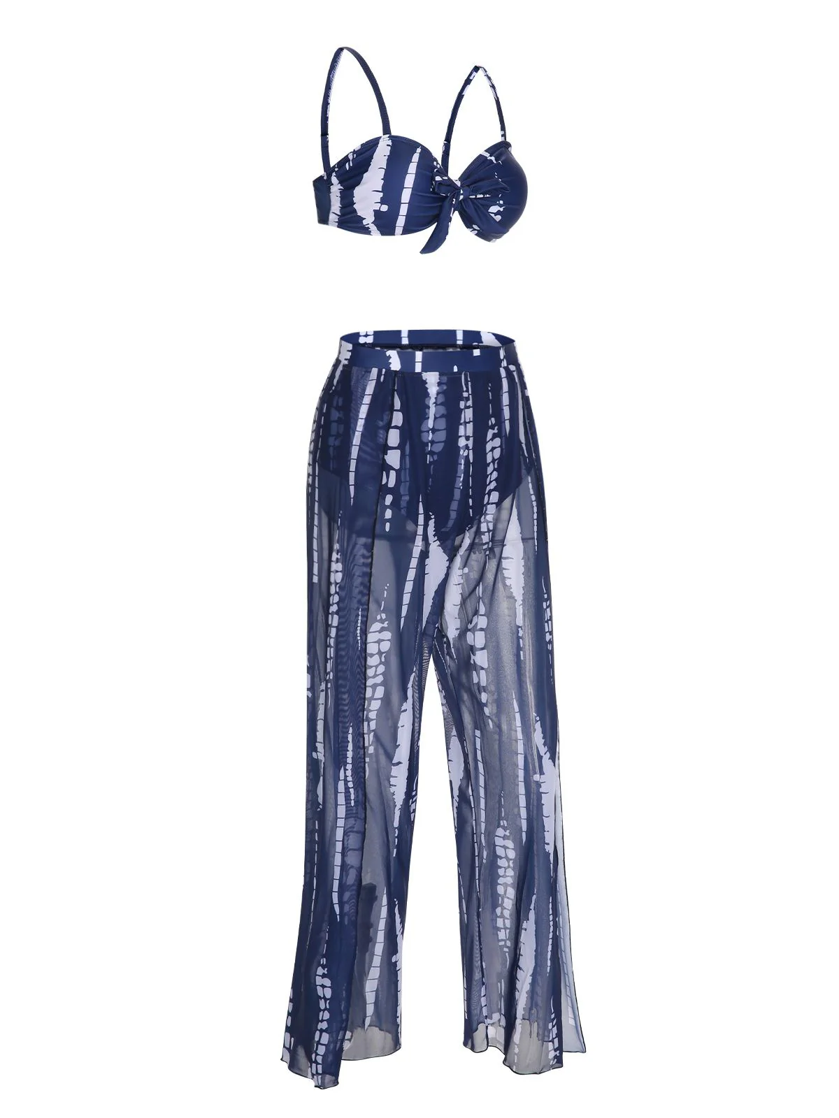 Dark Blue 1960s Dyed Graphic Strap Swimsuit & Cover Up - Image 2
