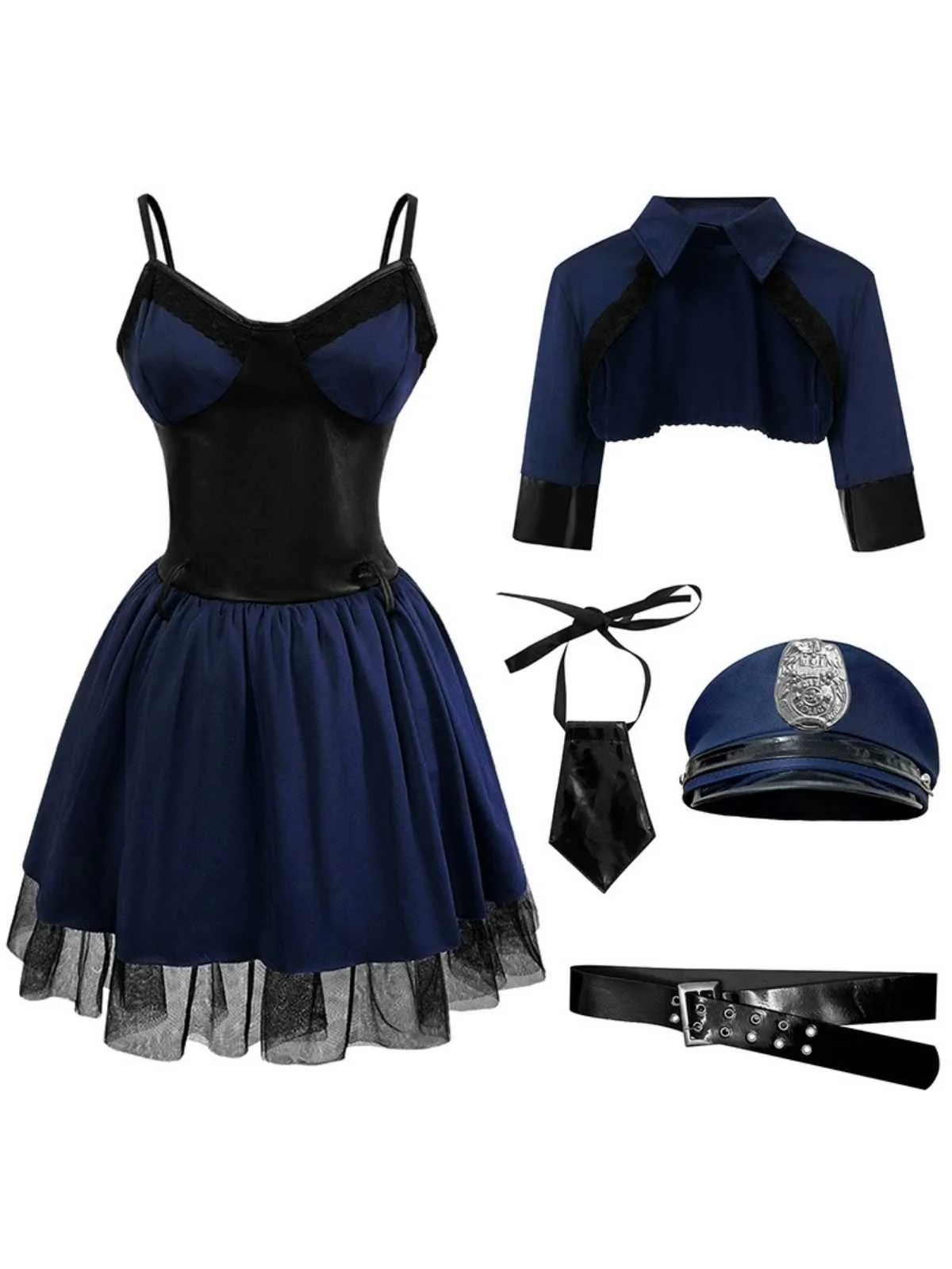 Dark Blue 1960s Police Halloween Cosplay Dress - Image 2