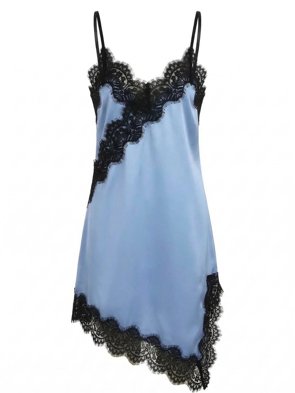 Dark Blue 1960s Satin Lace Spaghetti Strap Nightgown - Image 2