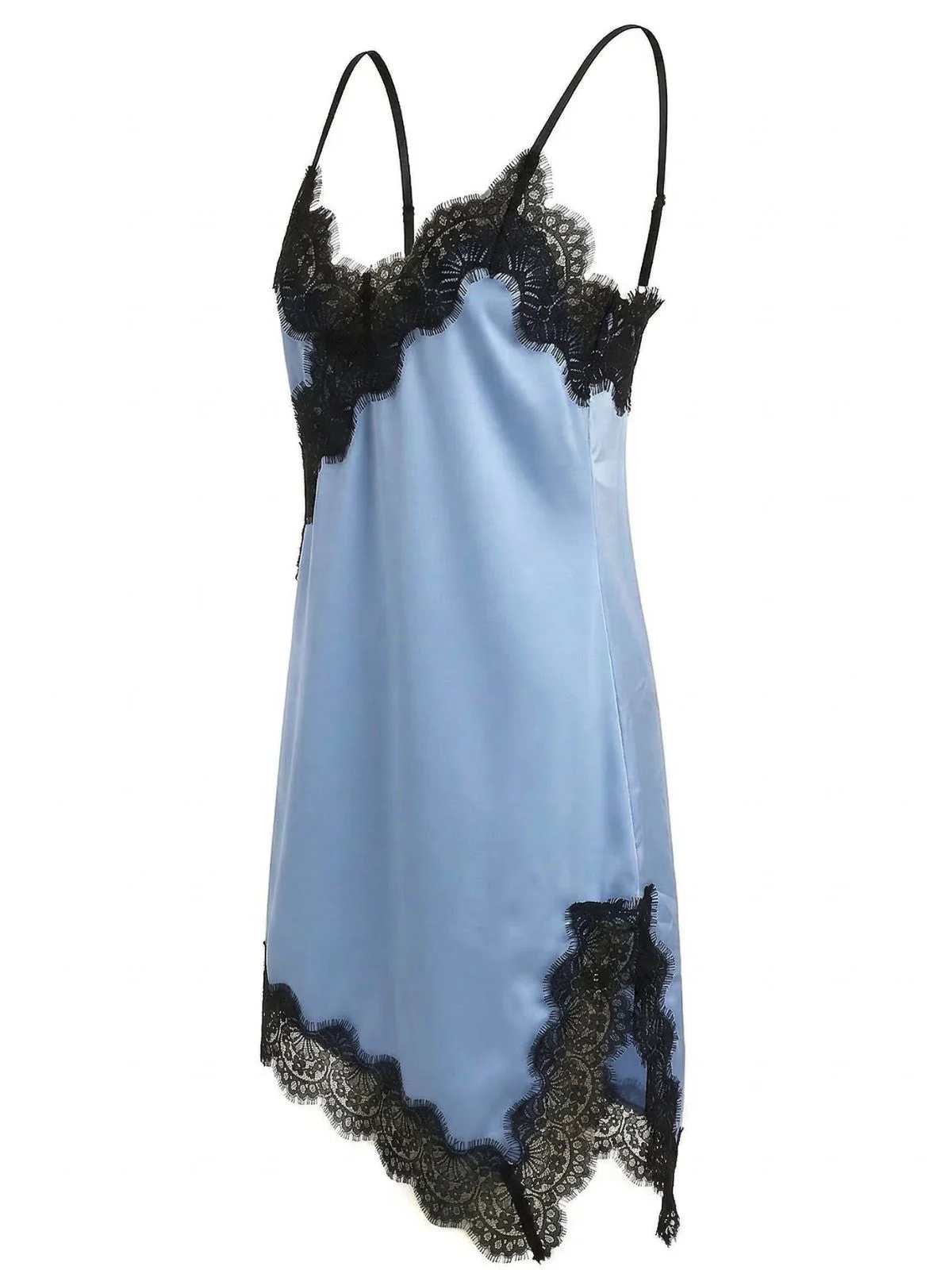 Dark Blue 1960s Satin Lace Spaghetti Strap Nightgown - Image 3