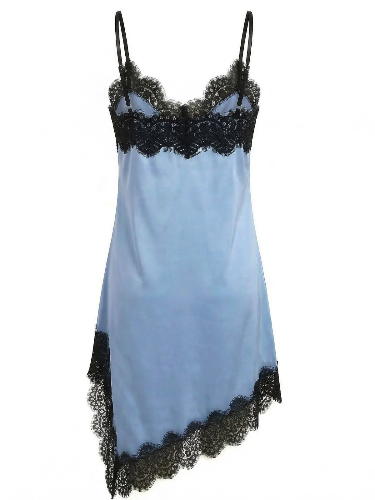 Dark Blue 1960s Satin Lace Spaghetti Strap Nightgown - Image 4