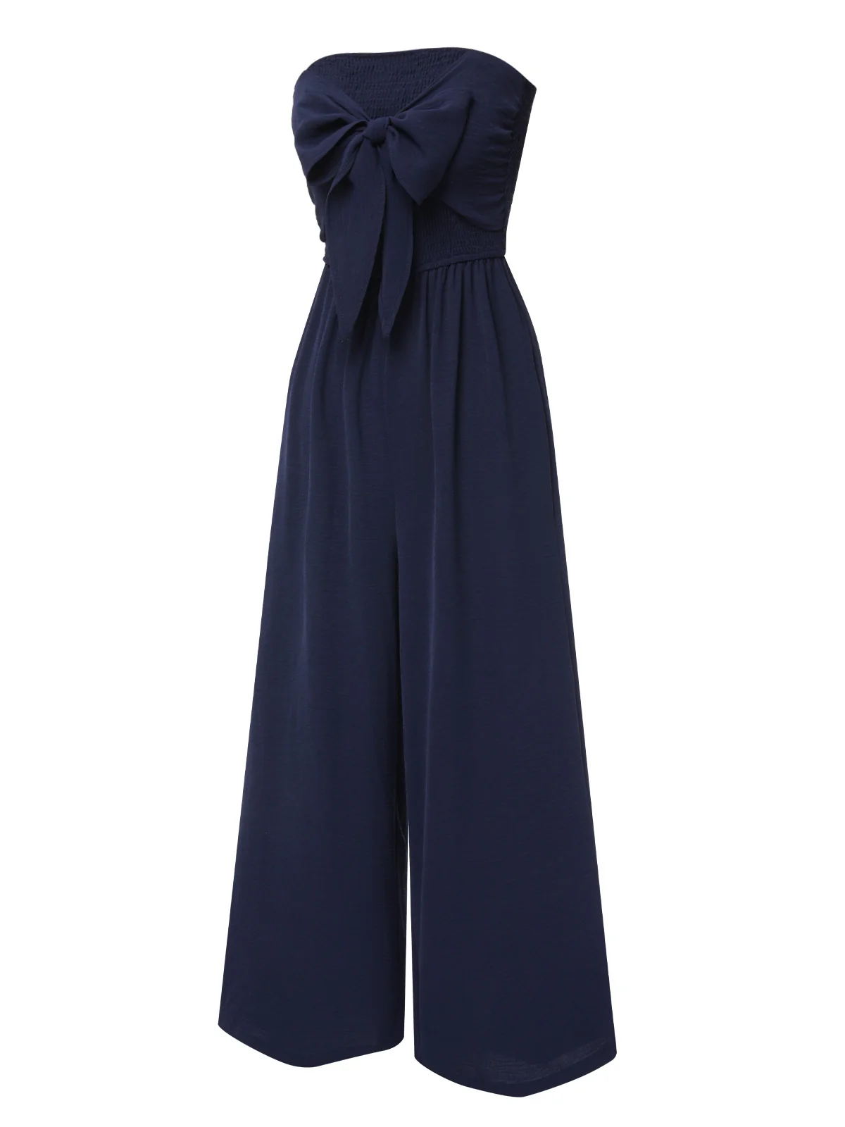 Dark Blue 1960s Solid Bow Strapless Jumpsuit - Image 2