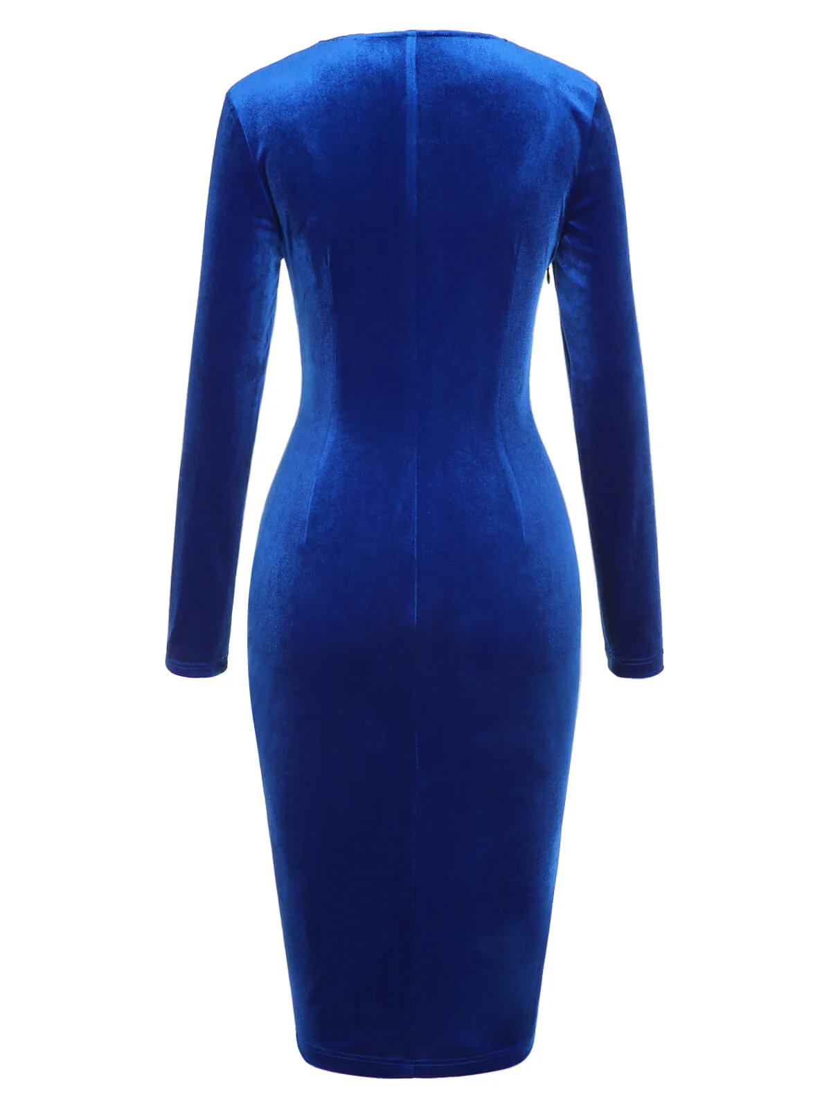 Dark Blue 1960s V-Neck Pleated Velvet Dress - Image 4