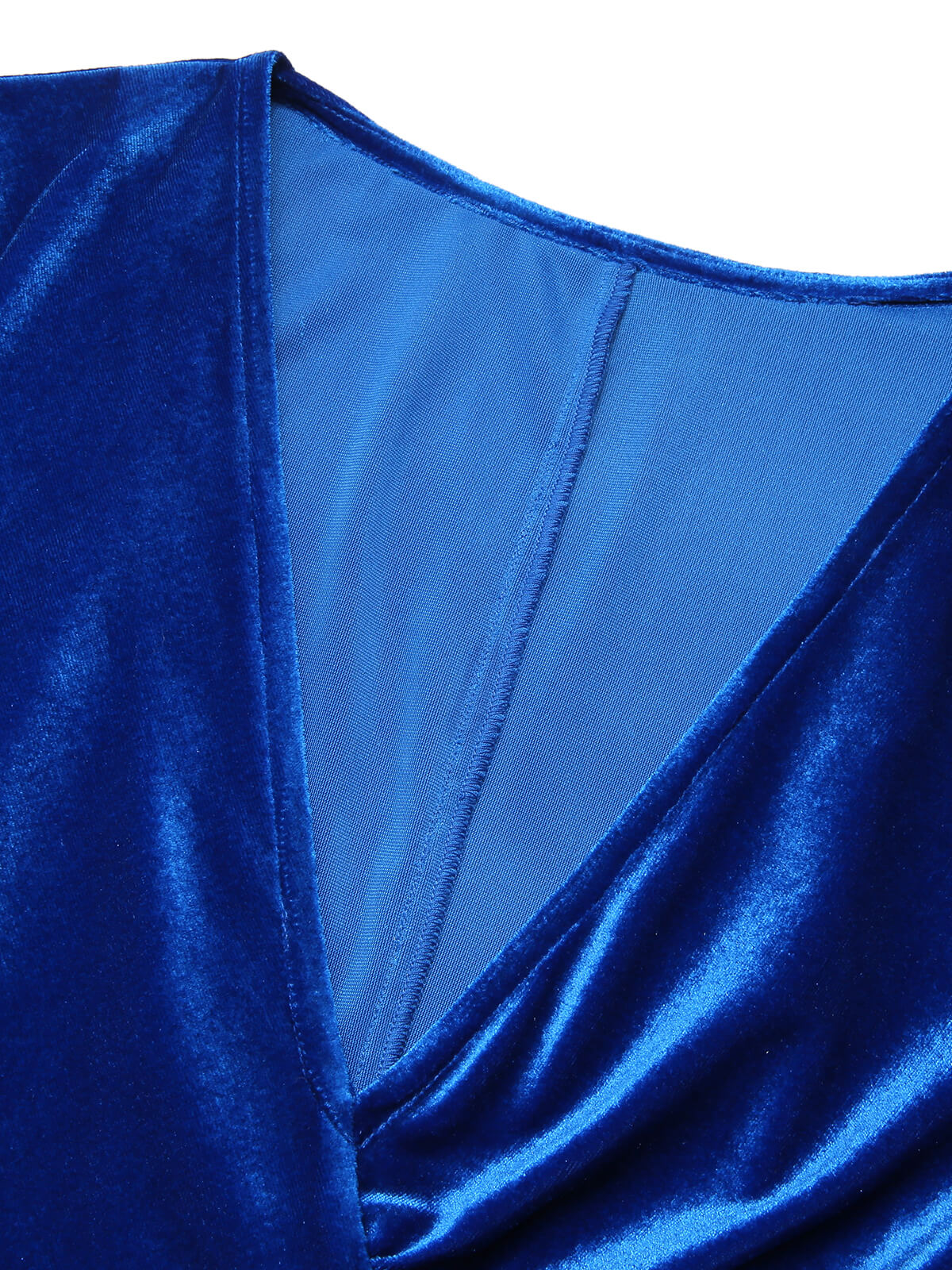 Dark Blue 1960s V-Neck Pleated Velvet Dress - Image 5