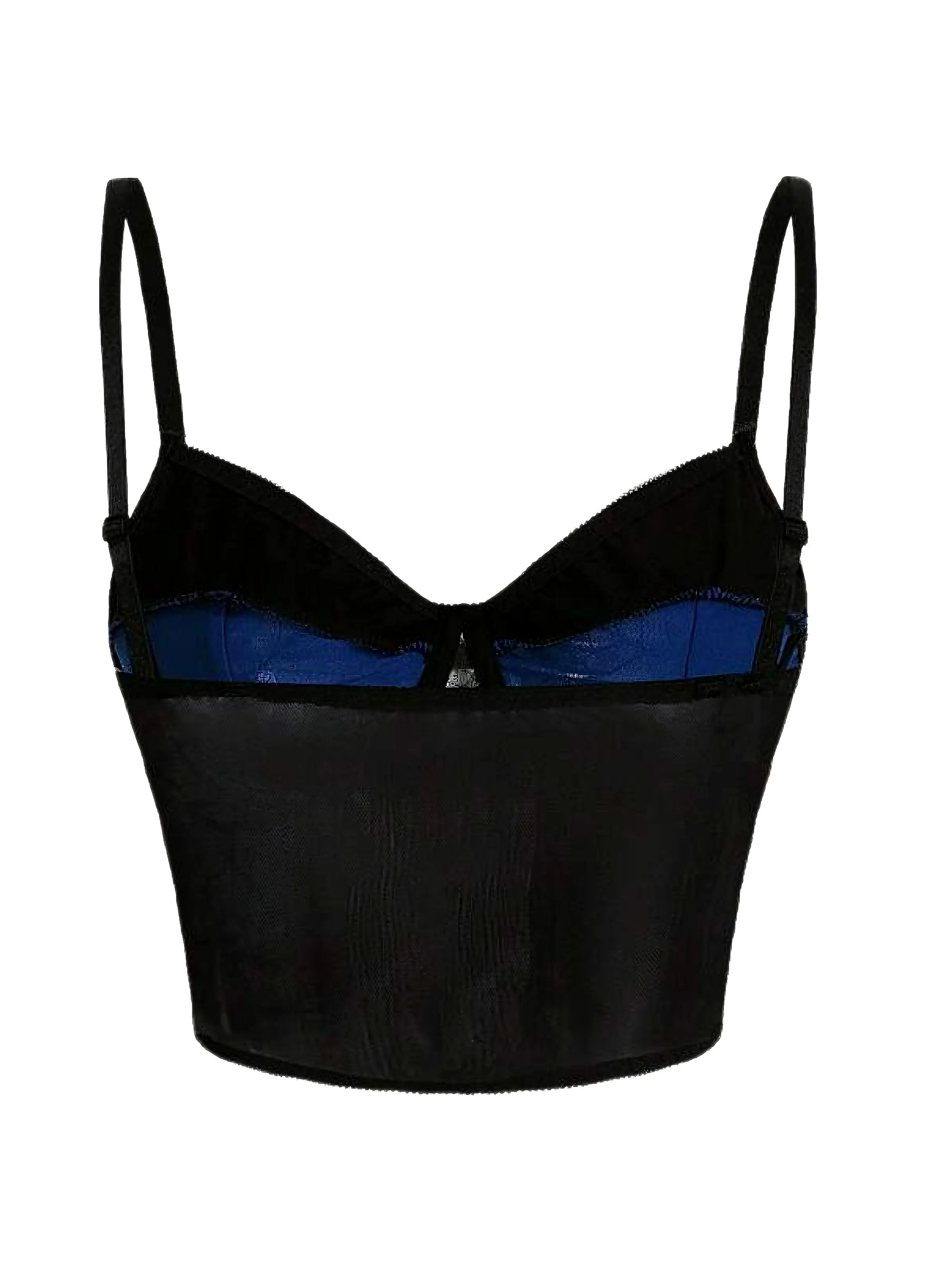 Dark Blue 1980s Punk Lace Patchwork Corset Top - Image 2