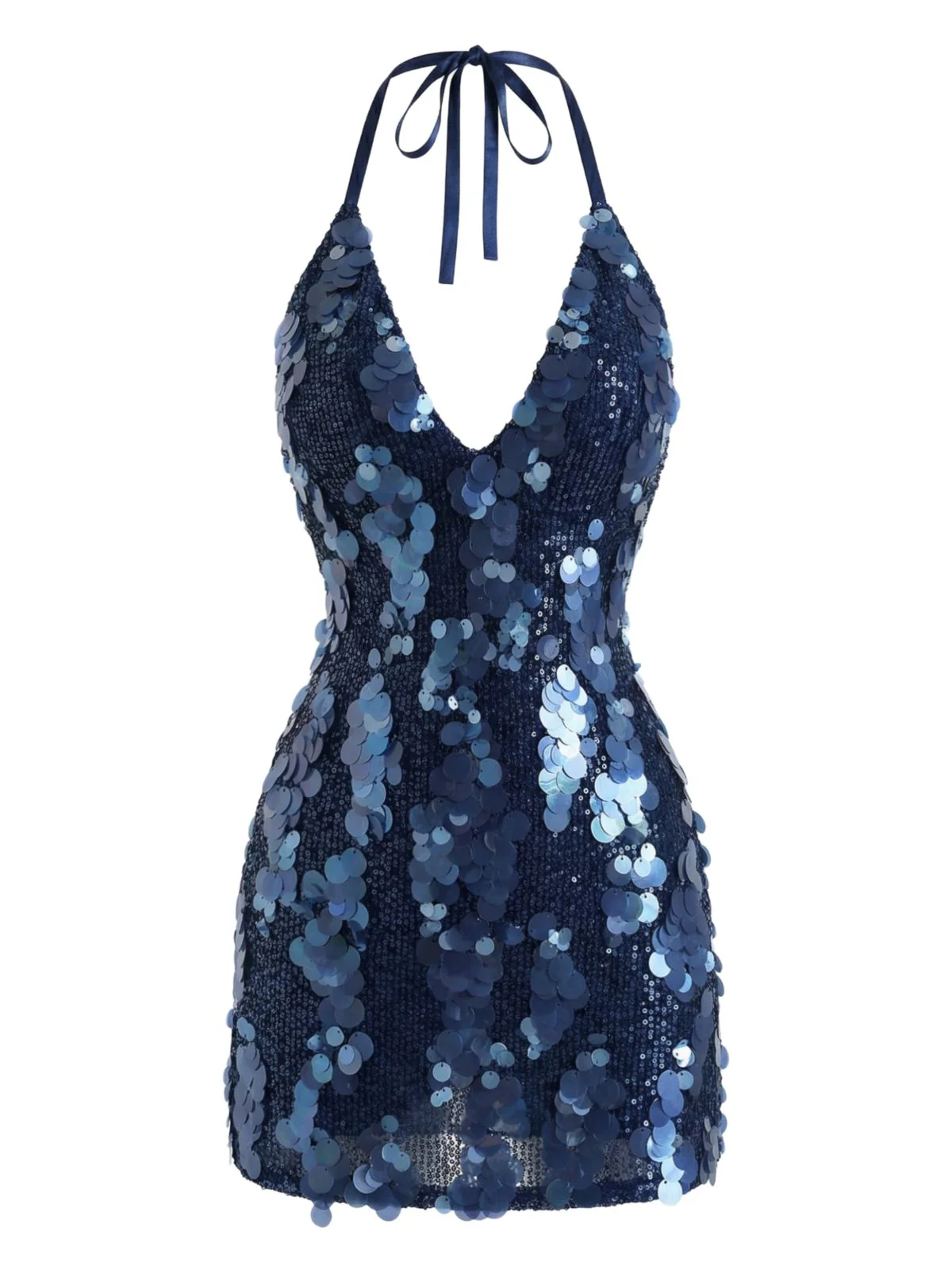 Dark Blue 2000s Solid Slip Sequined Dress - Image 2