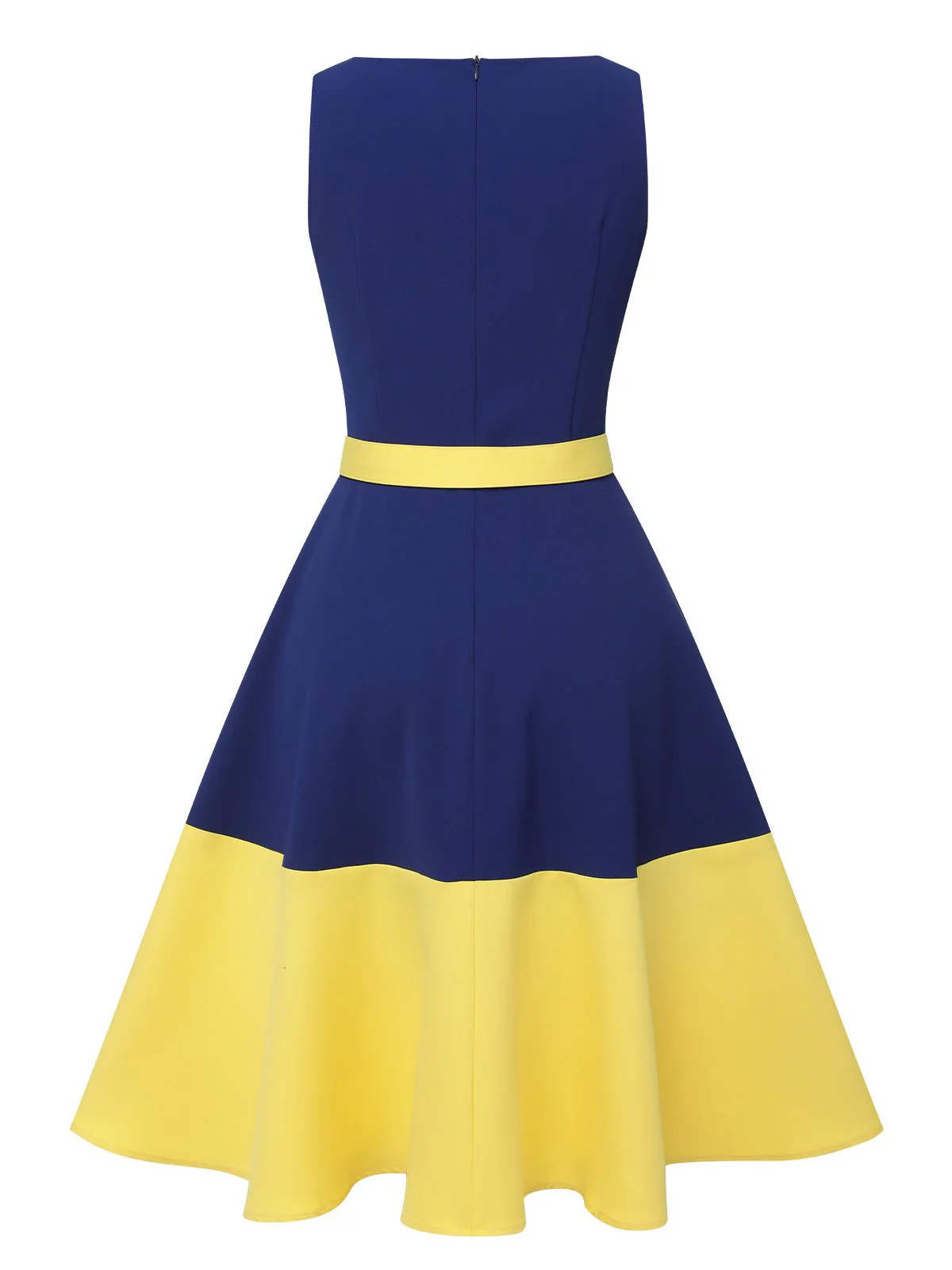 Dark Blue & Yellow 1950s Solid Boat Neck Dress - Image 4