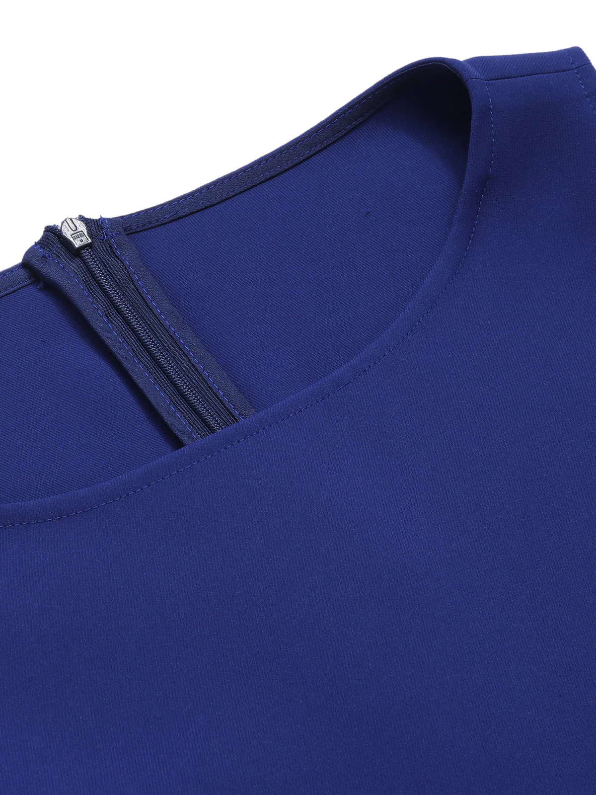 Dark Blue & Yellow 1950s Solid Boat Neck Dress - Image 5