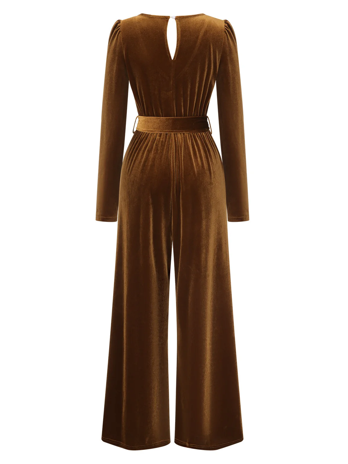 Dark Brown 1930s Solid V-Neck Velvet Jumpsuit - Image 2