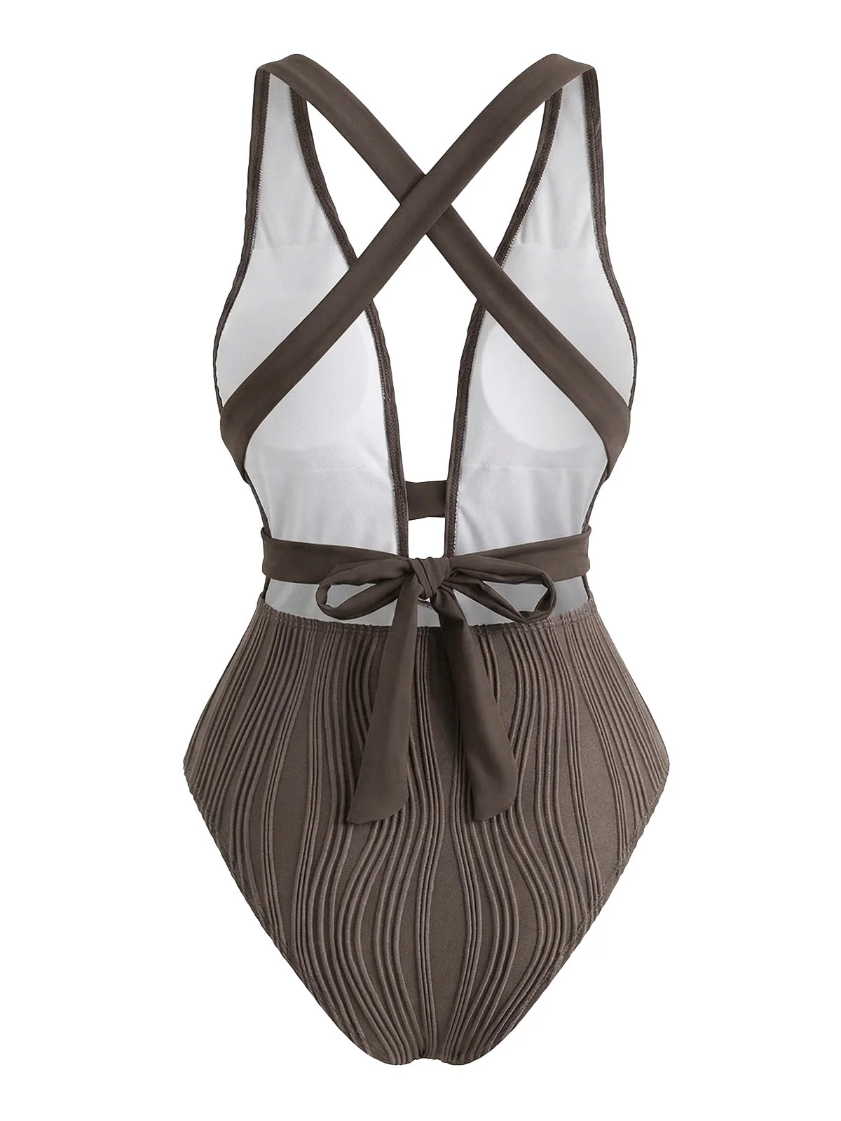 Dark Brown 1950s Crisscross Backless One-Piece Swimsuit - Image 2