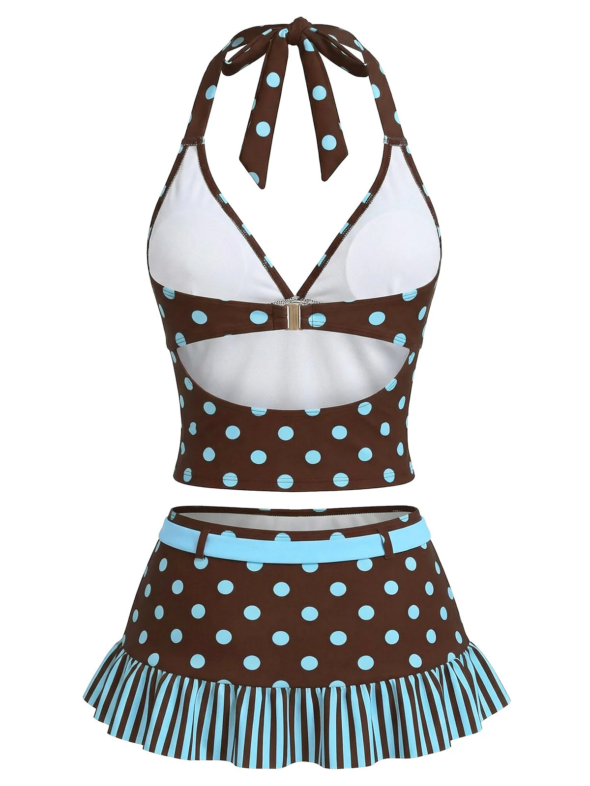 [Pre-Sale] Dark Brown 1950s Polka Dot Tankini Set - Image 2