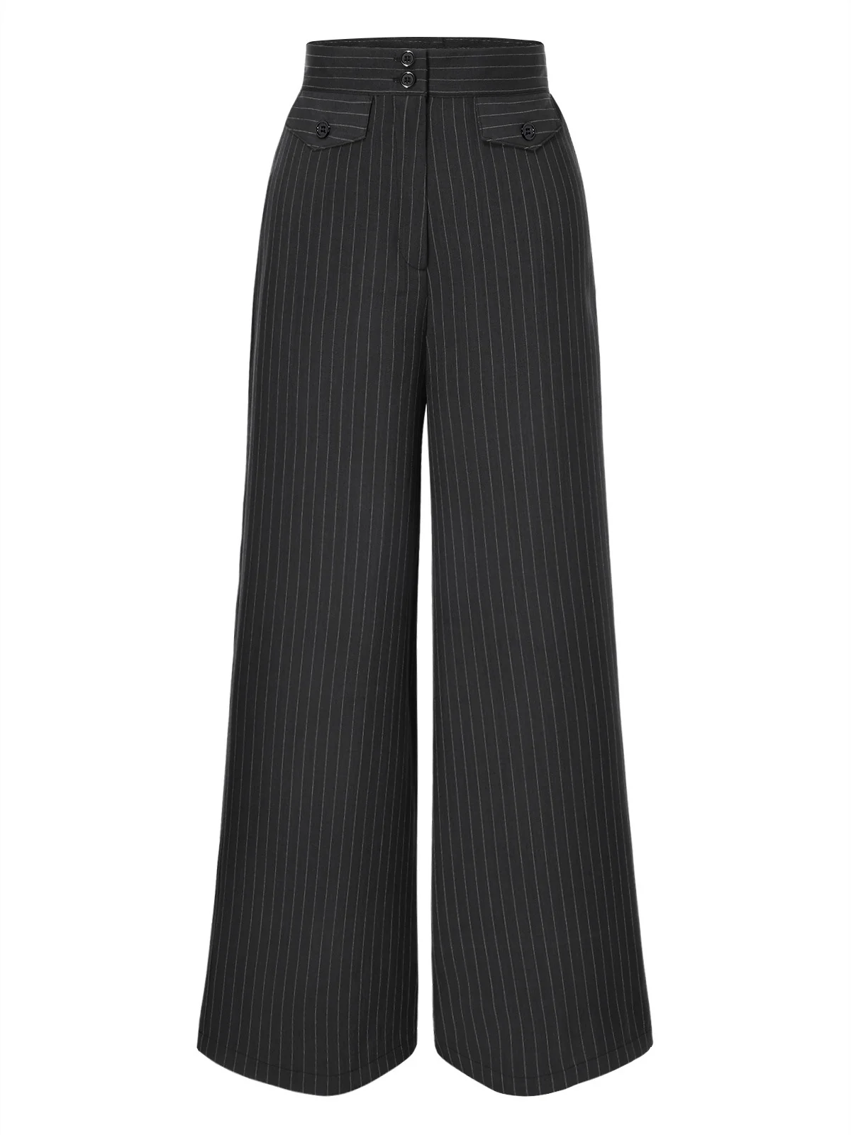 Dark Gray 1940s Pinstripes Wide-Leg Pants - Image 2