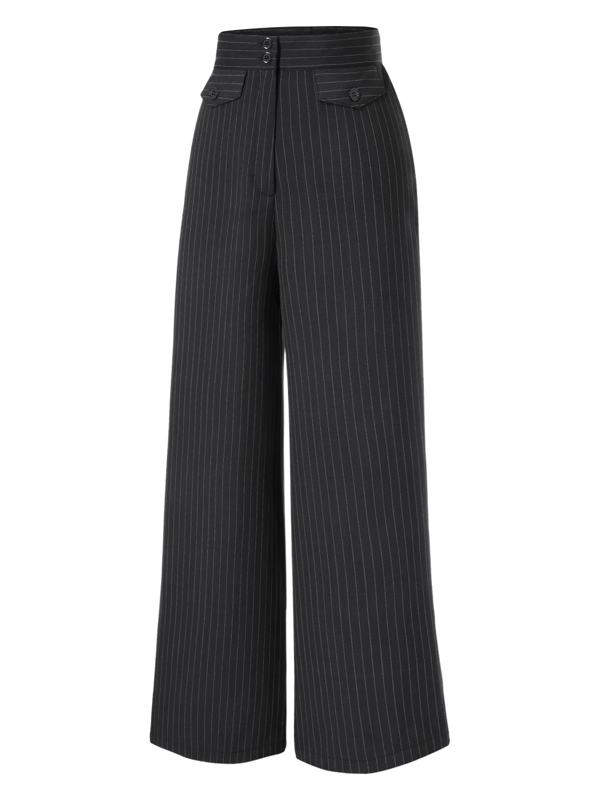 Dark Gray 1940s Pinstripes Wide-Leg Pants - Image 3
