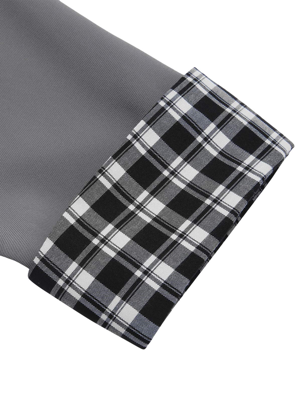 Dark Gray 1950s Lapel Rolled Sleeve Plaid Short Coat - Image 6