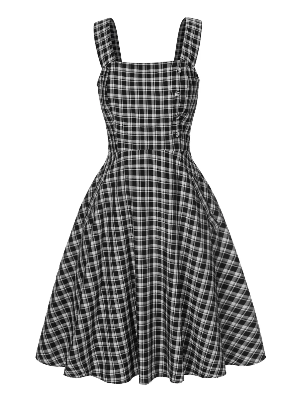 Dark Gray 1950s Strap Plaids Sleeveless Dress - Image 2
