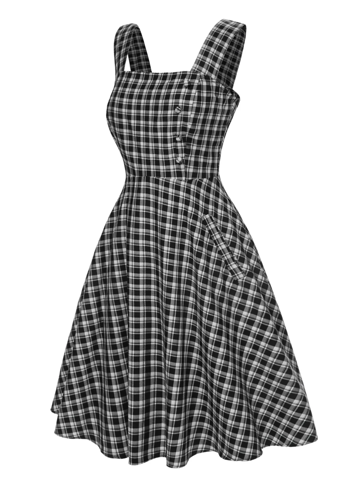 Dark Gray 1950s Strap Plaids Sleeveless Dress - Image 3
