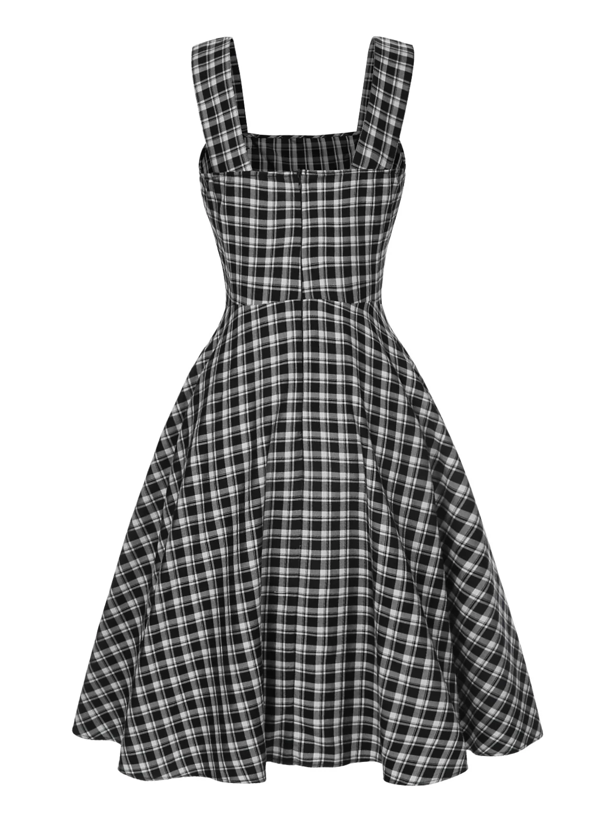Dark Gray 1950s Strap Plaids Sleeveless Dress - Image 4