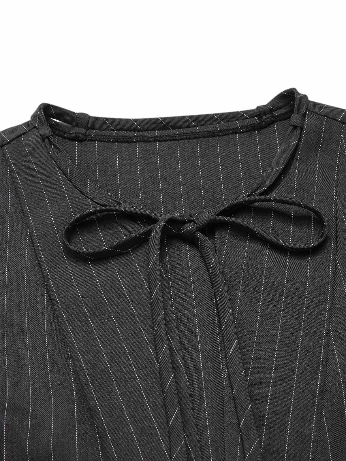 Dark Gray 1950s Striped Office Style Belted Jumpsuit - Image 5