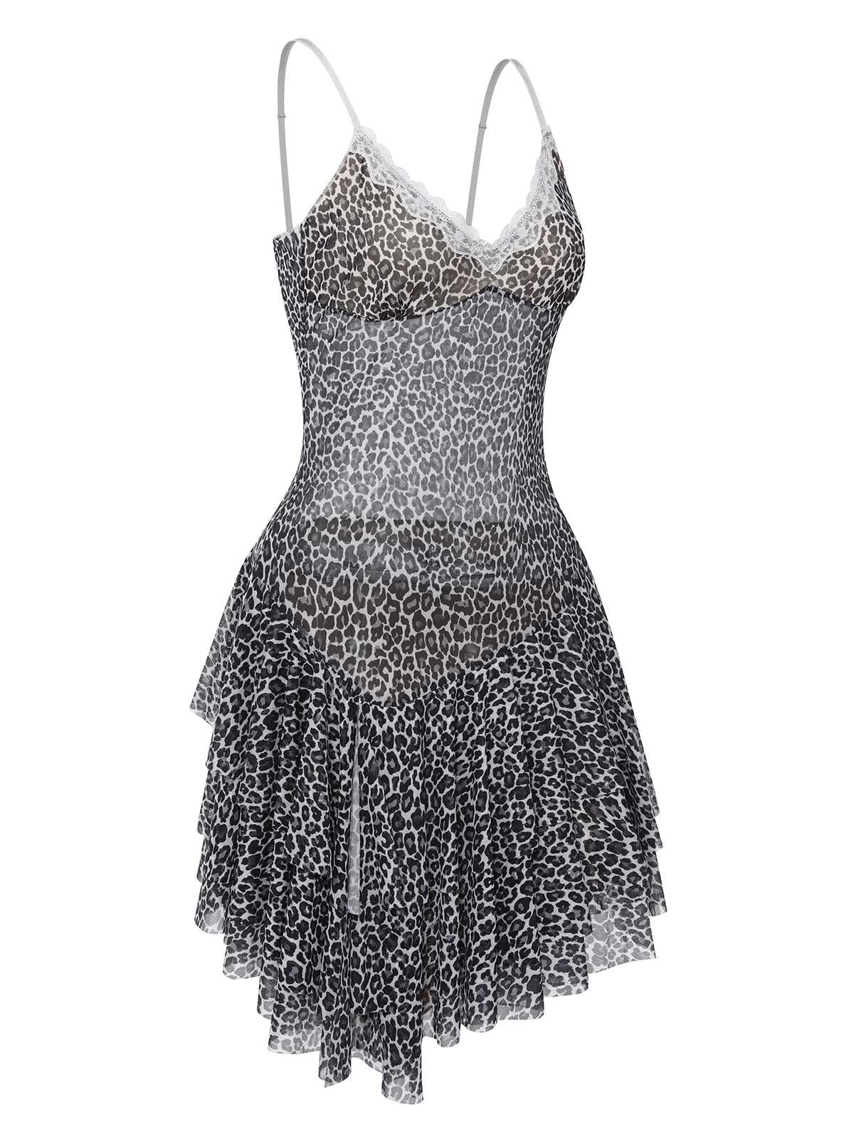 Dark Gray 1960s Spaghetti Strap Lace Leopard Dress - Image 2