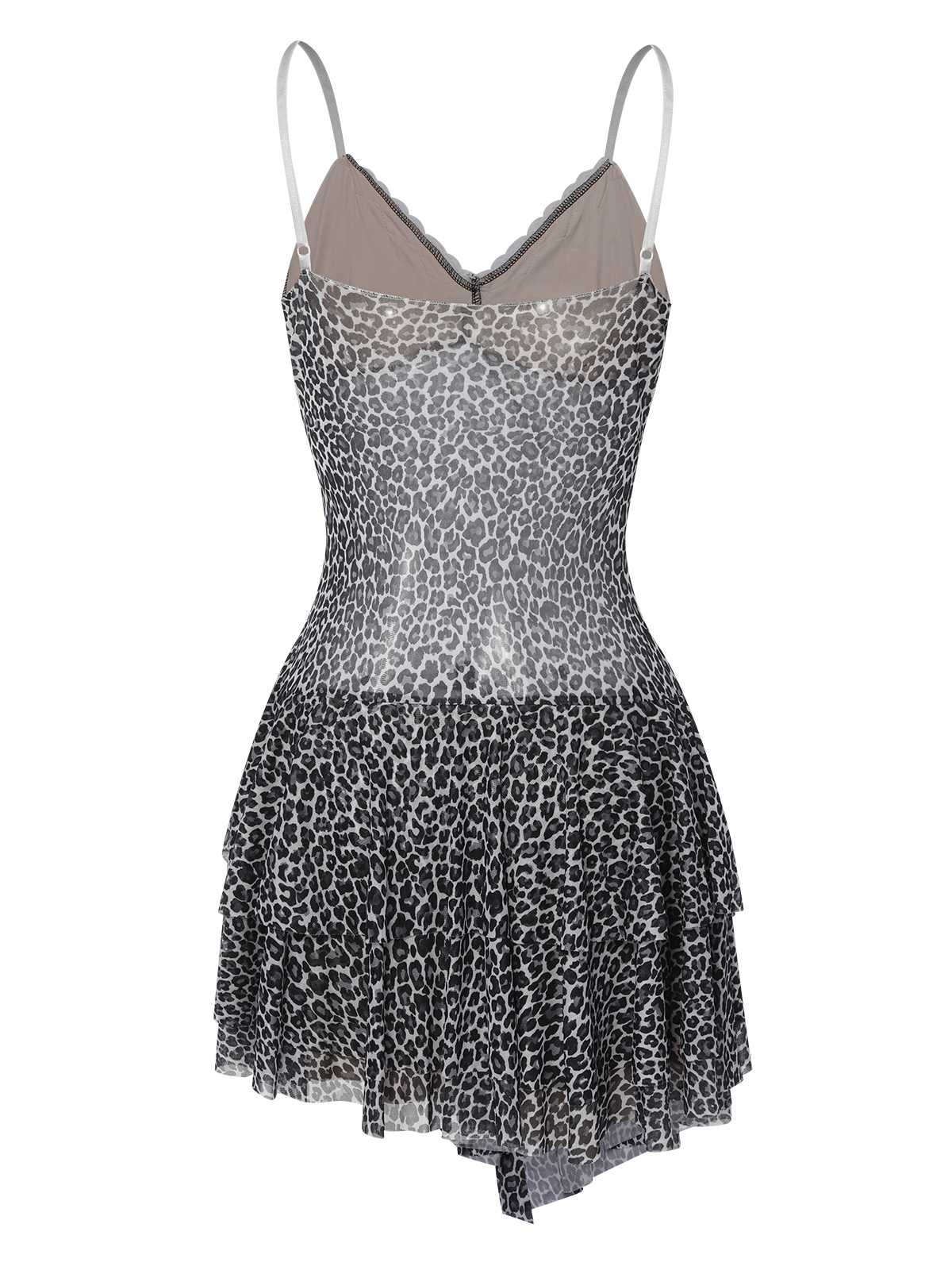 Dark Gray 1960s Spaghetti Strap Lace Leopard Dress - Image 3