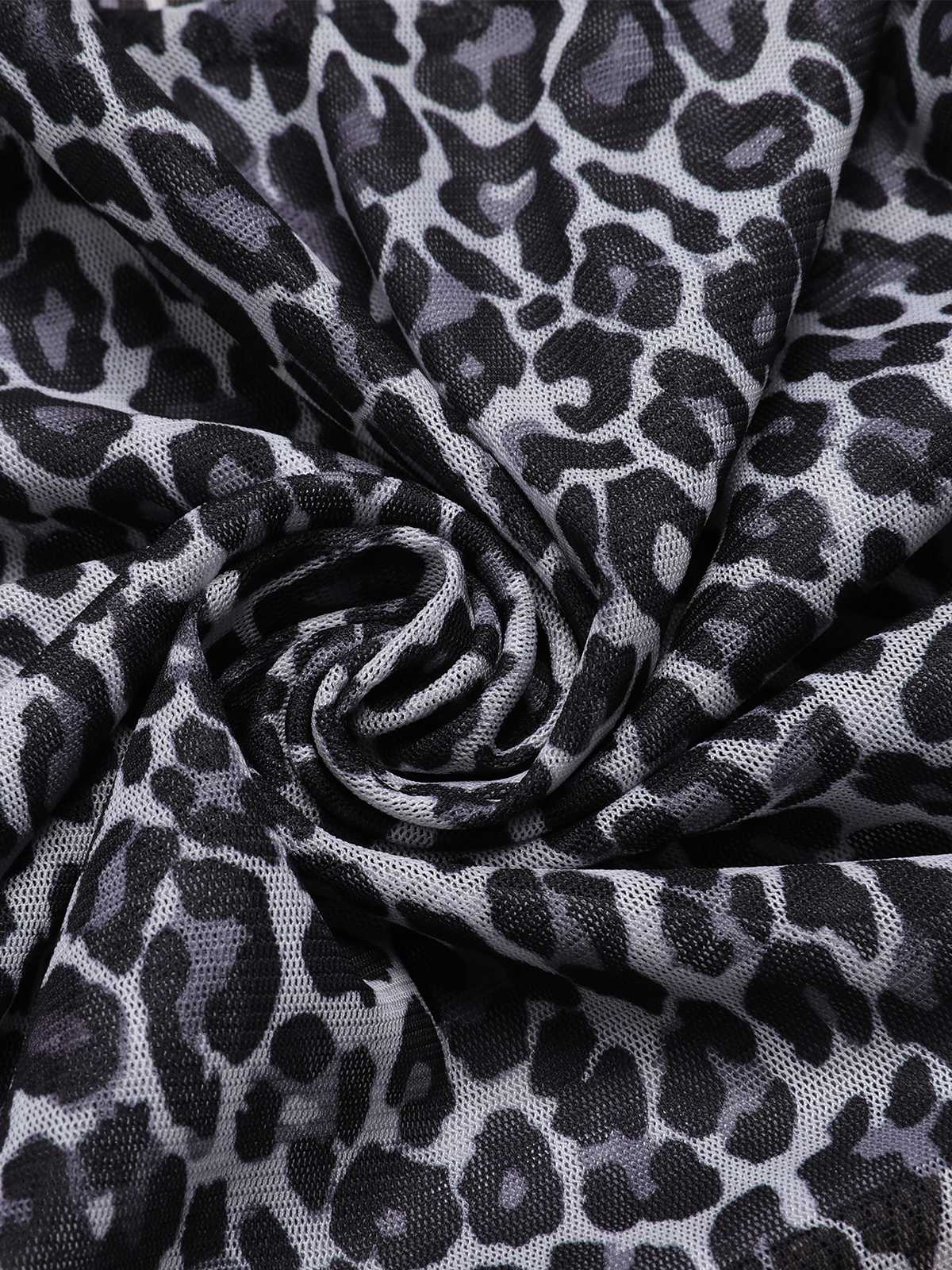 Dark Gray 1960s Spaghetti Strap Lace Leopard Dress - Image 4