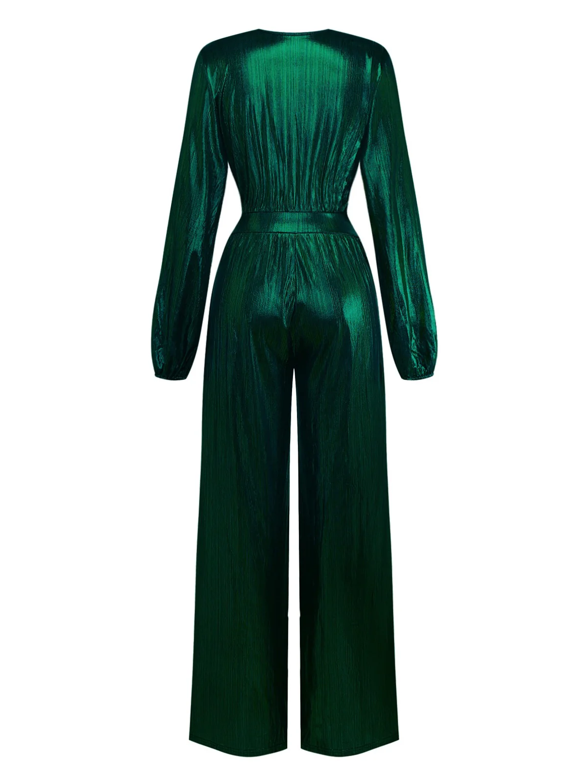 Dark Green 1930s Metallic V-Neck Lantern Sleeve Jumpsuit - Image 3