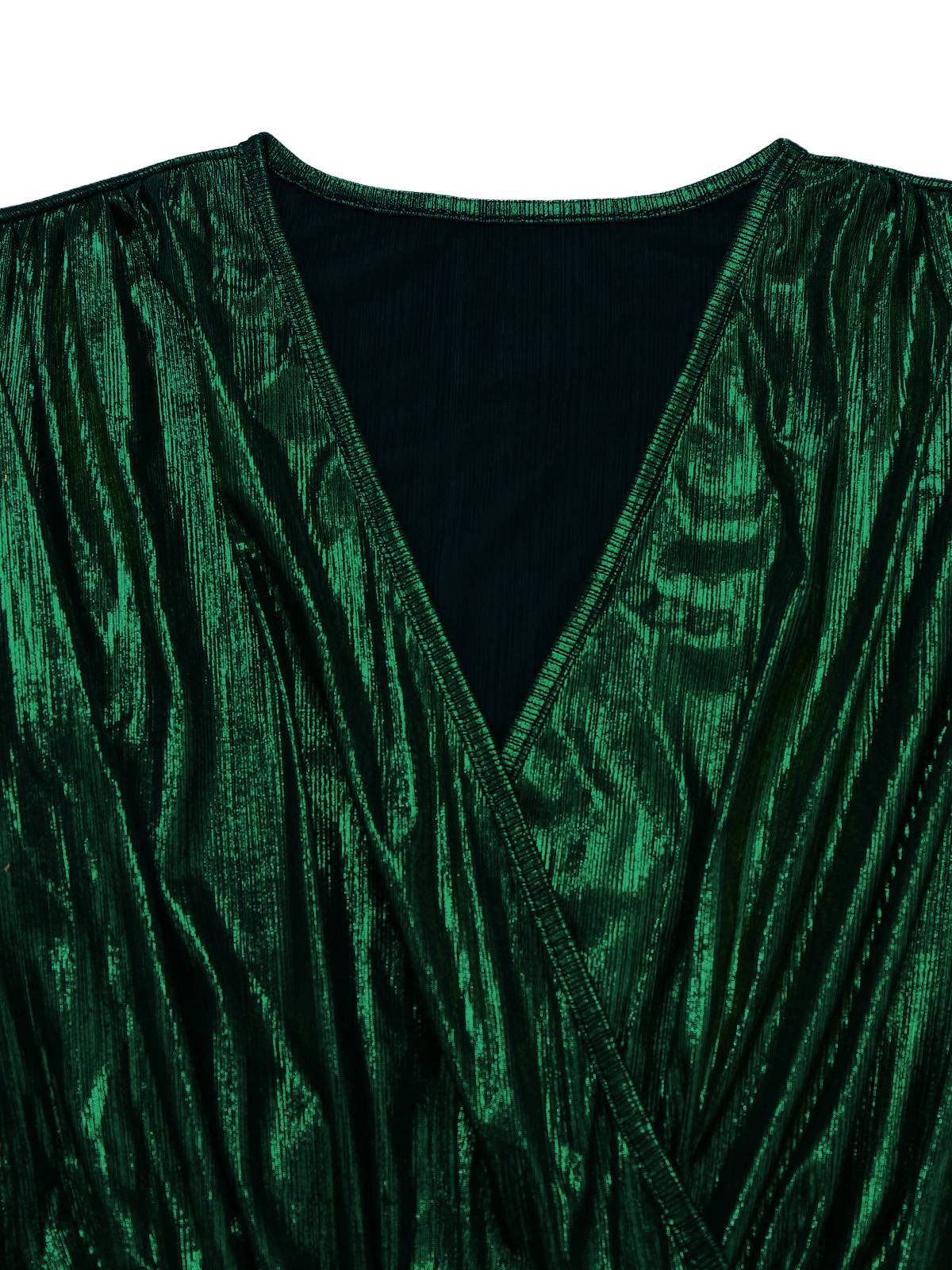 Dark Green 1930s Metallic V-Neck Lantern Sleeve Jumpsuit - Image 4
