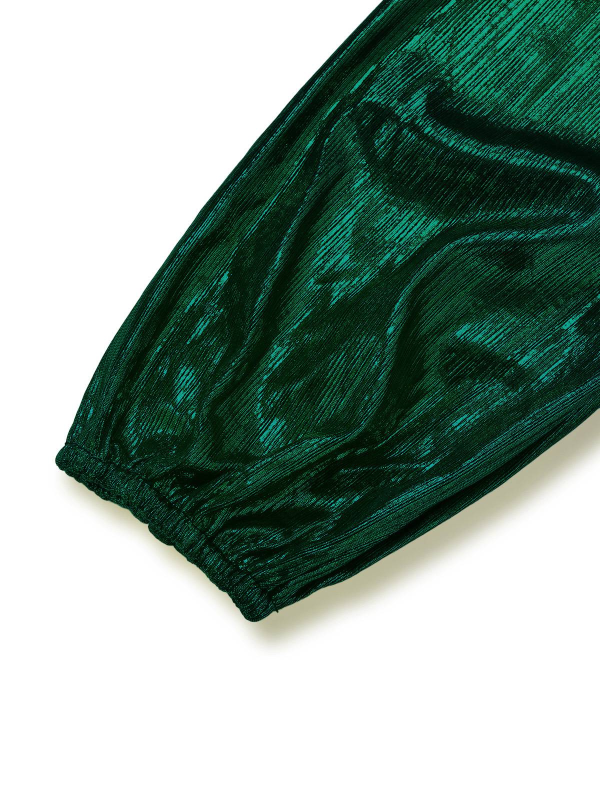 Dark Green 1930s Metallic V-Neck Lantern Sleeve Jumpsuit - Image 5