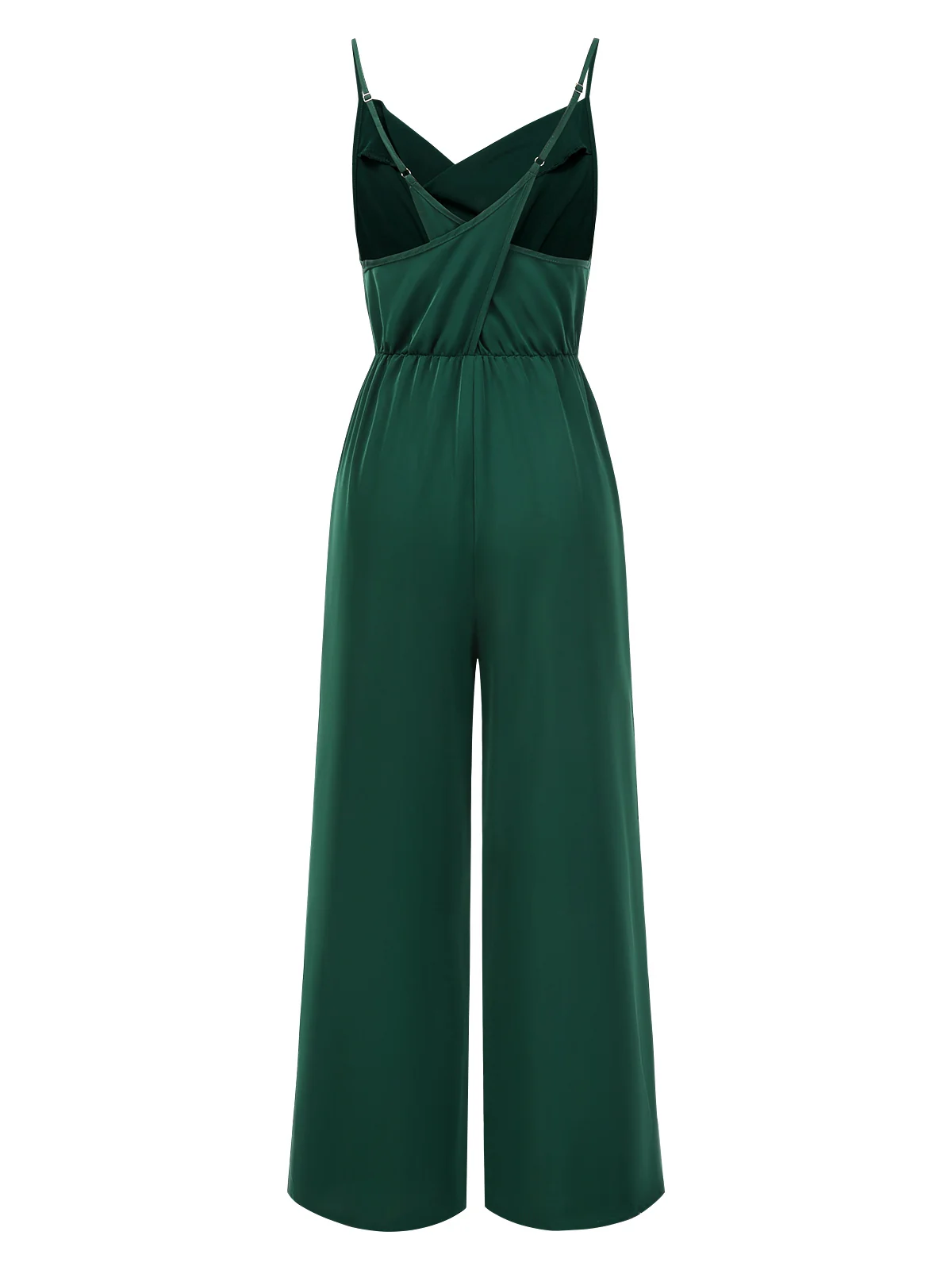 Dark Green 1930s Solid Spaghetti Straps Cowl Neck Jumpsuit - Image 2