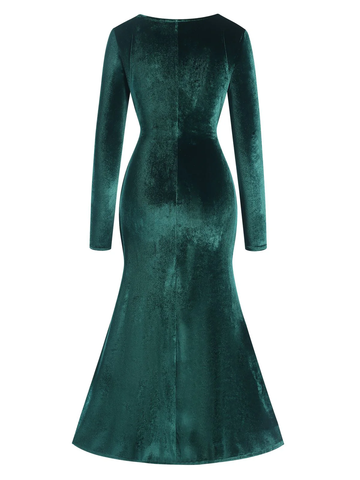 Dark Green 1930s Velvet Solid V-Neck Dress - Image 2