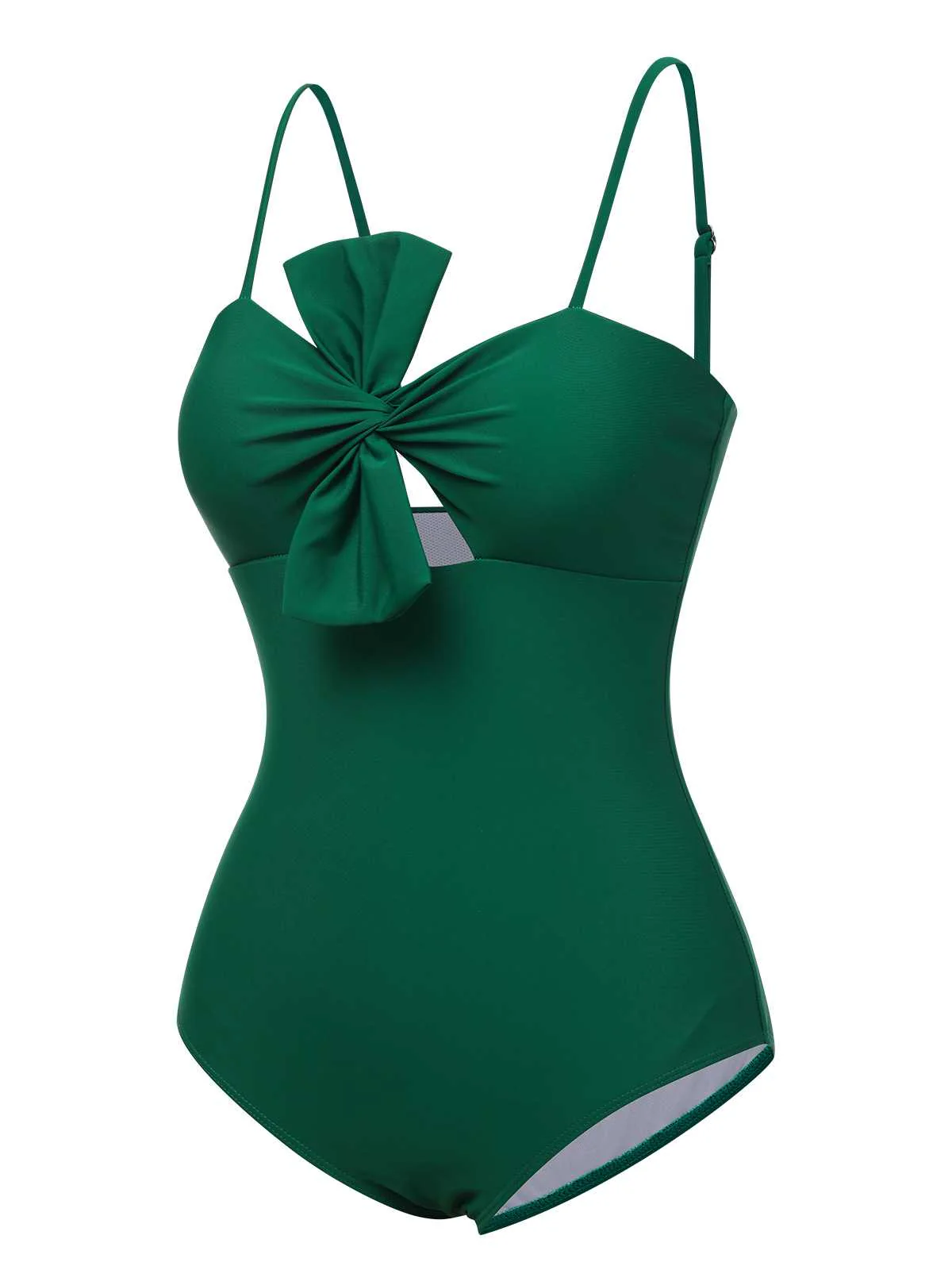 Dark Green 1940s Bow Spaghetti Strap Swimsuit - Image 2