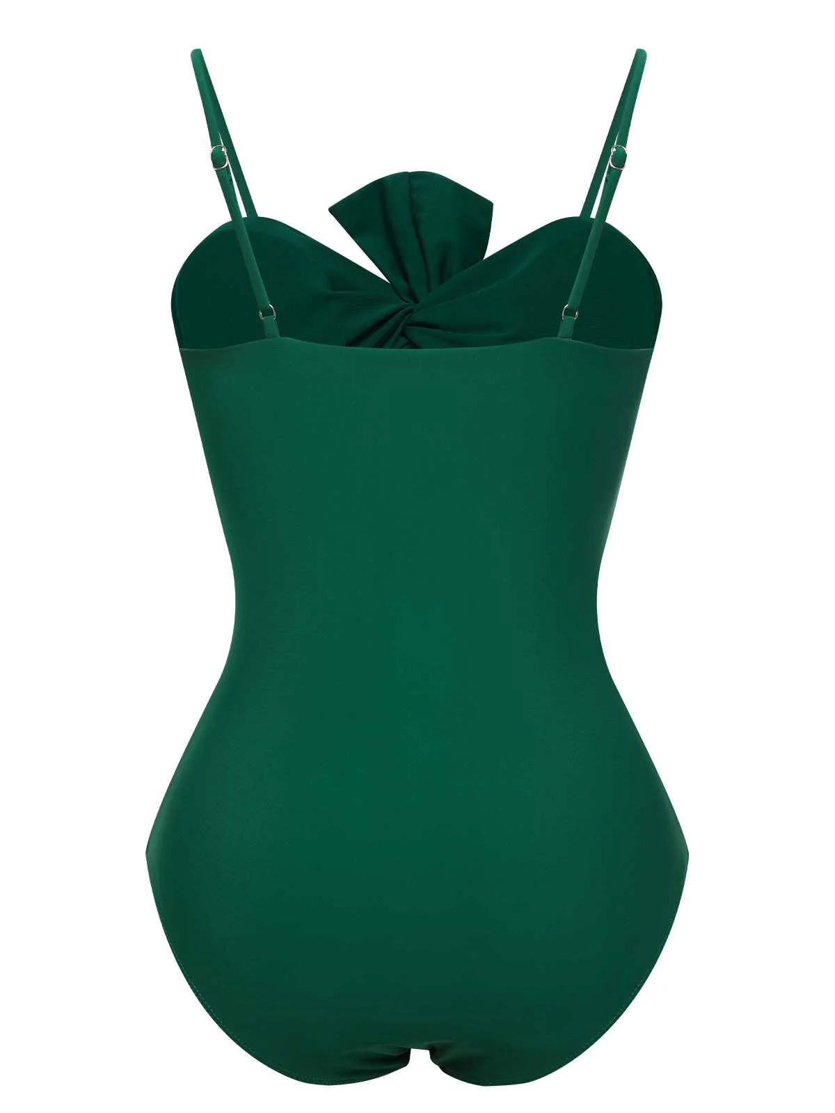 Dark Green 1940s Bow Spaghetti Strap Swimsuit - Image 3
