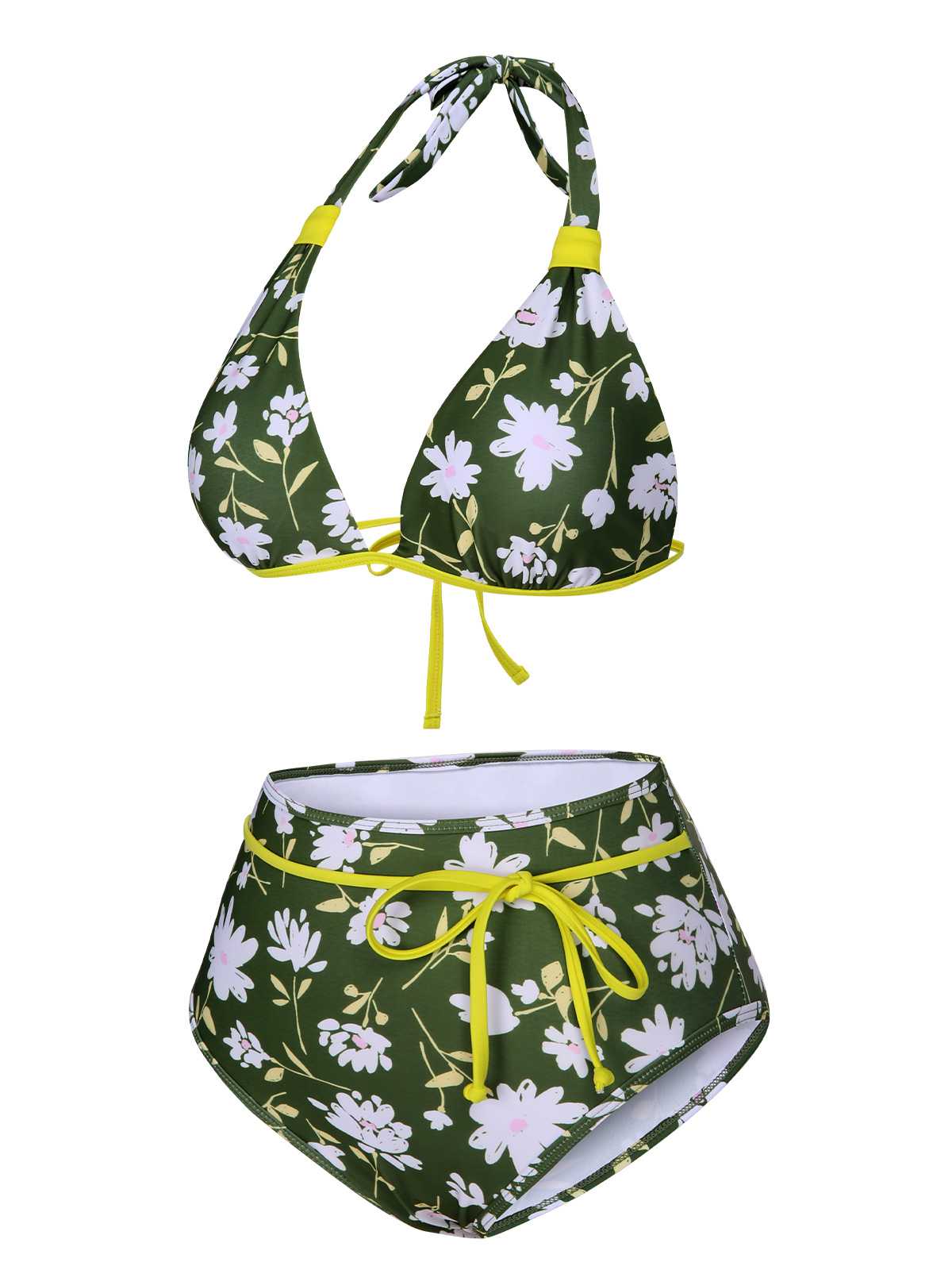 Dark Green 1940s Halter Bow Floral Swimsuit - Image 3