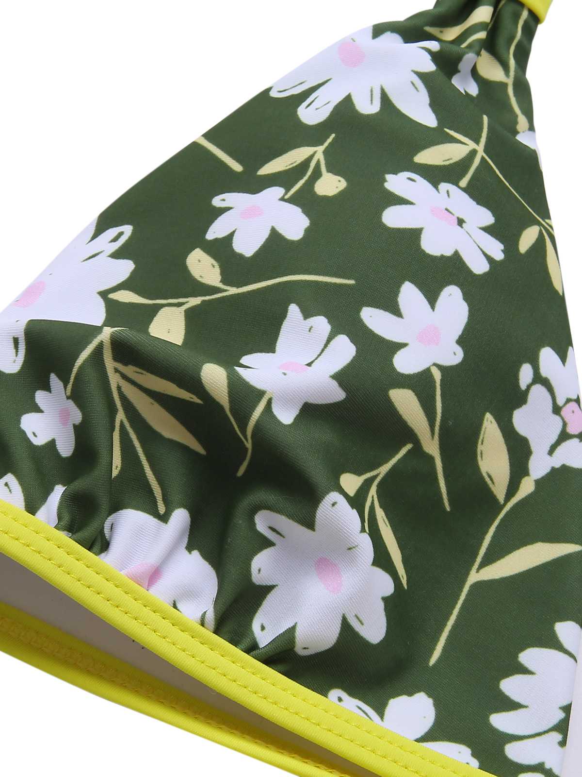 Dark Green 1940s Halter Bow Floral Swimsuit - Image 5