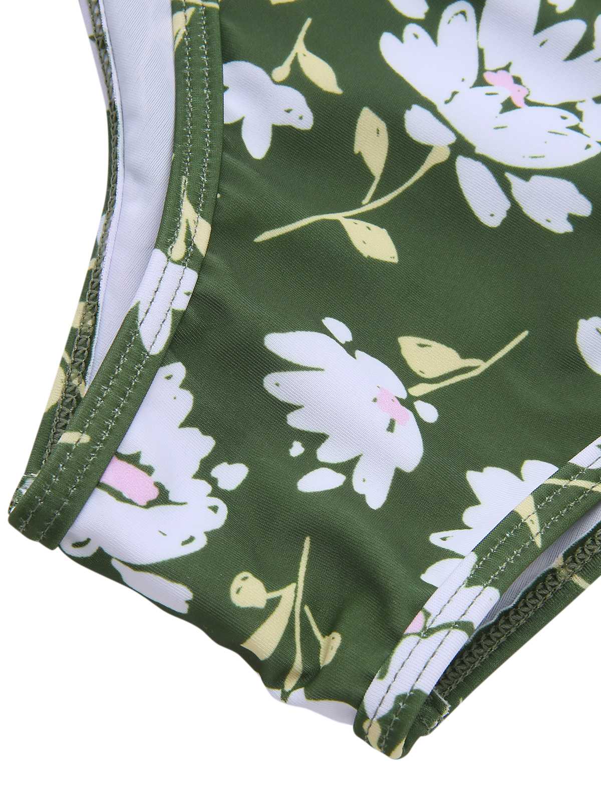 Dark Green 1940s Halter Bow Floral Swimsuit - Image 7