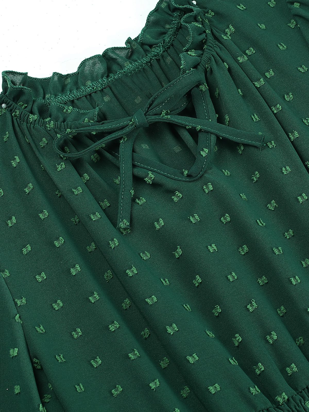 Dark Green 1940s Lantern Sleeve Ruffles Dress - Image 4