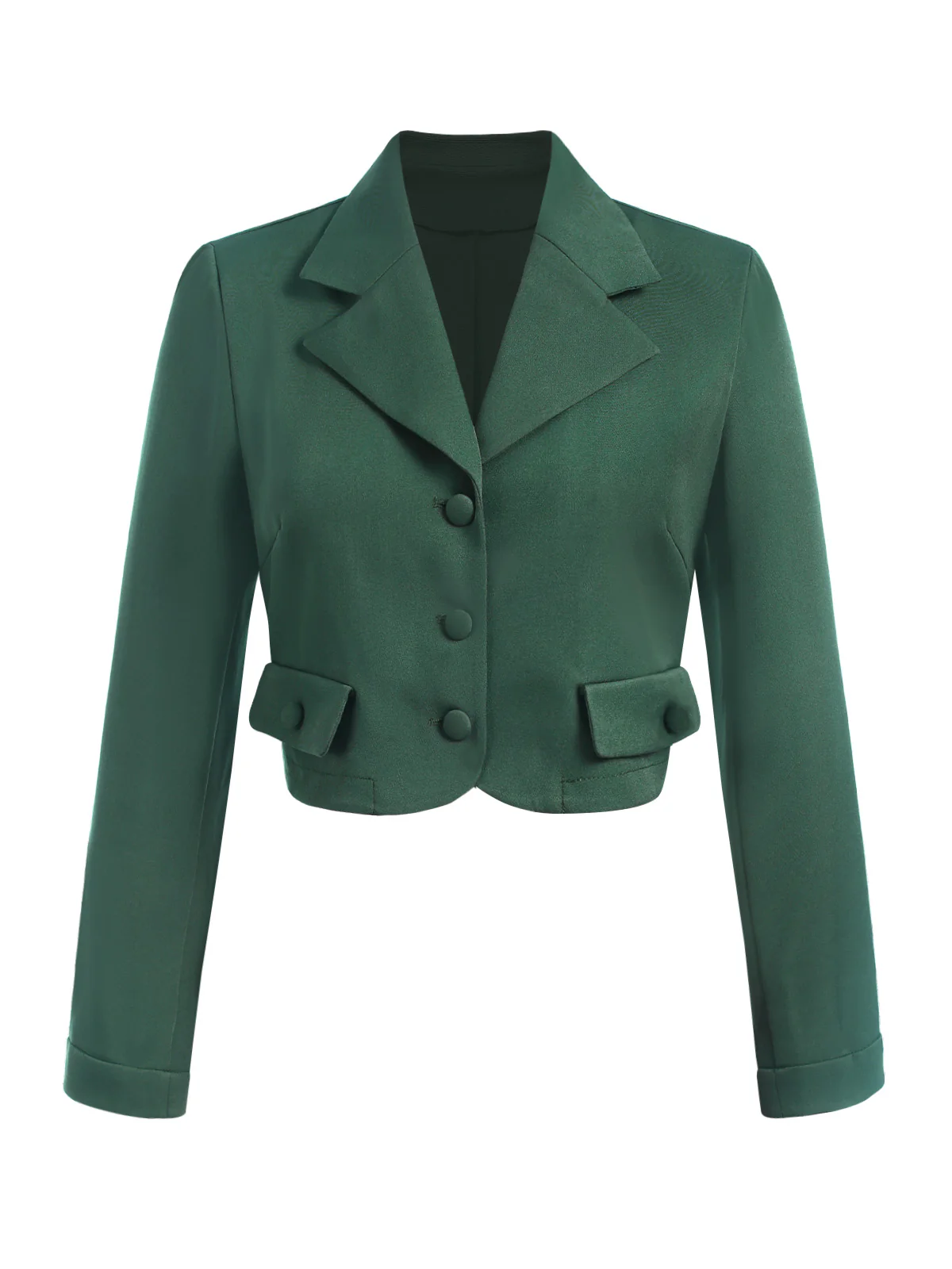 Dark Green 1940s Lapel Button Cropped Blazer - Image 2
