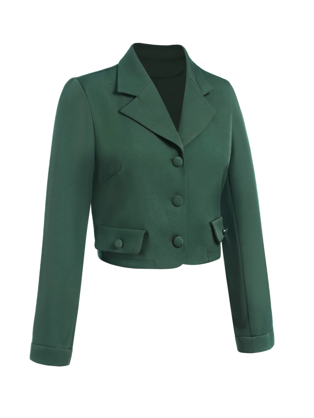 Dark Green 1940s Lapel Button Cropped Blazer - Image 3