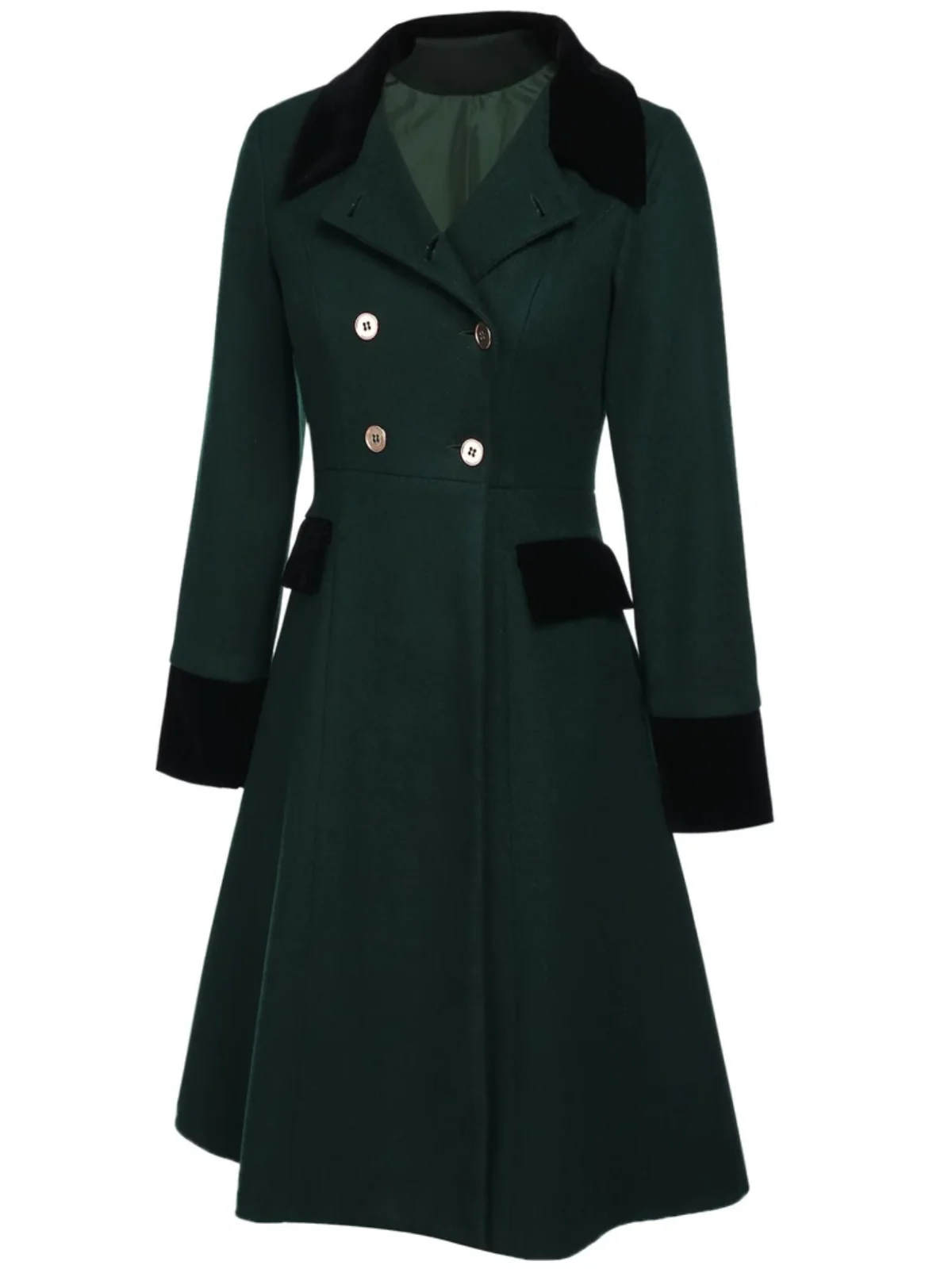 Dark Green 1940s Solid Button Coat - Image 7