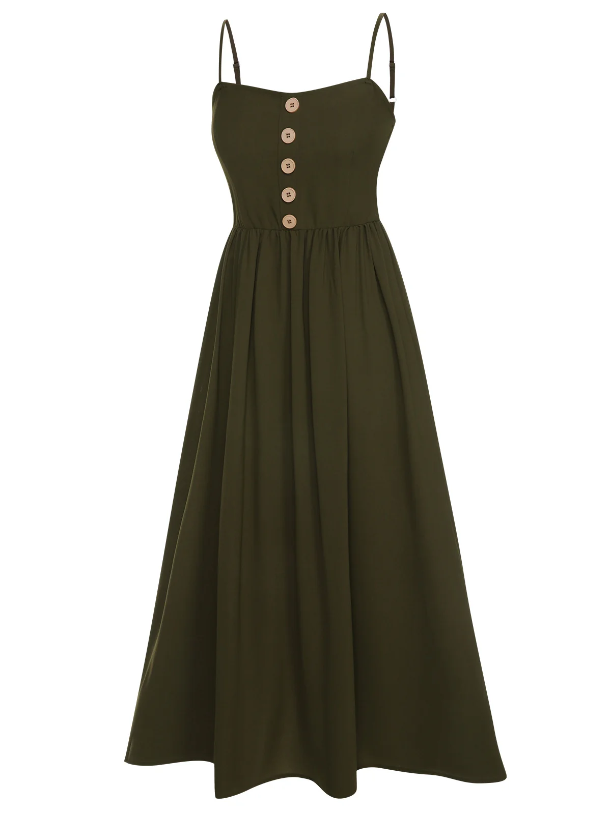 Dark Green 1940s Solid Button Sling Dress - Image 2