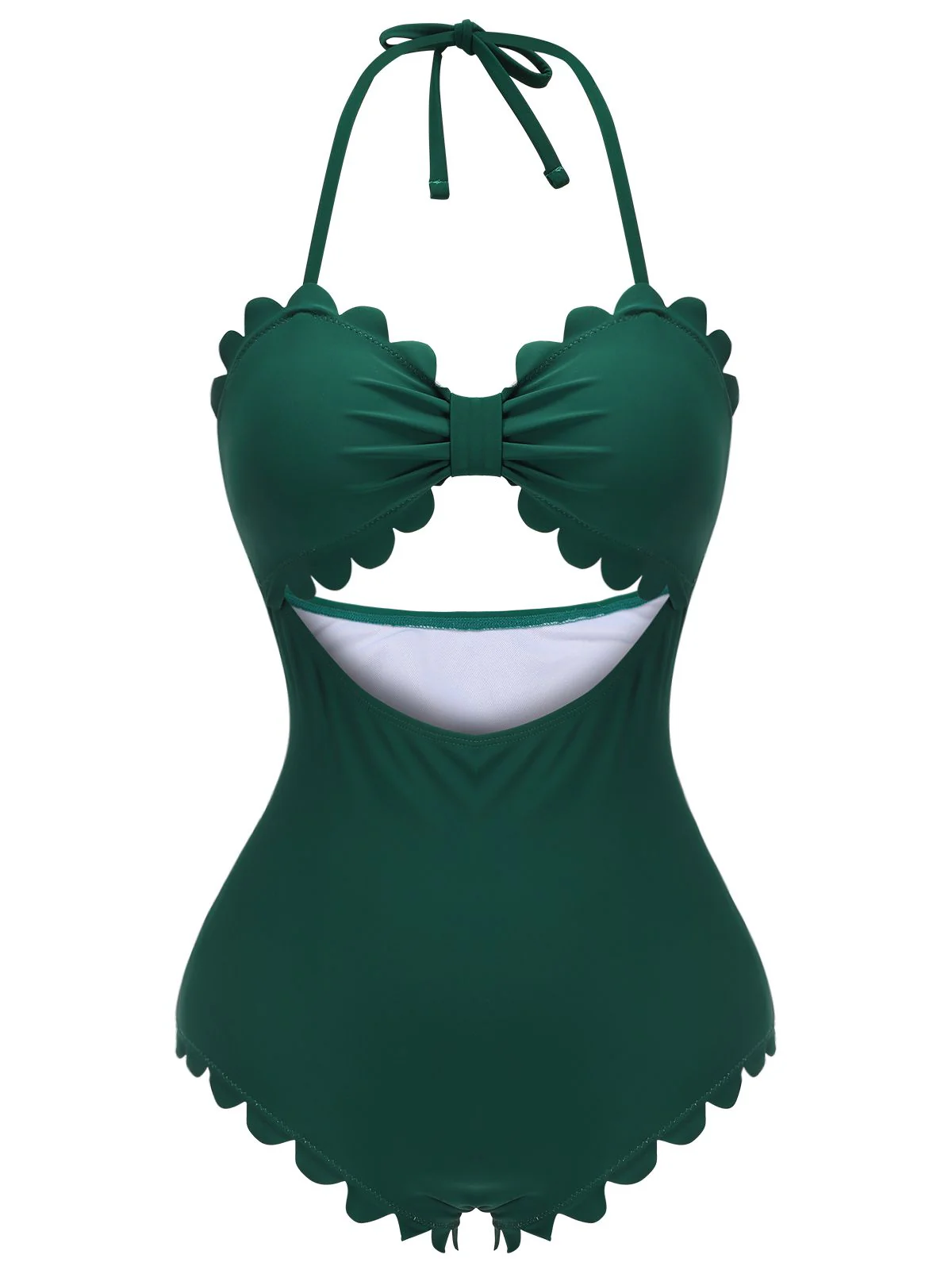 Dark Green 1940s Solid Halter One-piece Swimsuit - Image 2