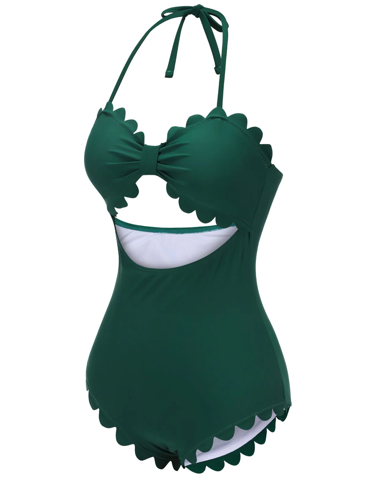 Dark Green 1940s Solid Halter One-piece Swimsuit - Image 3