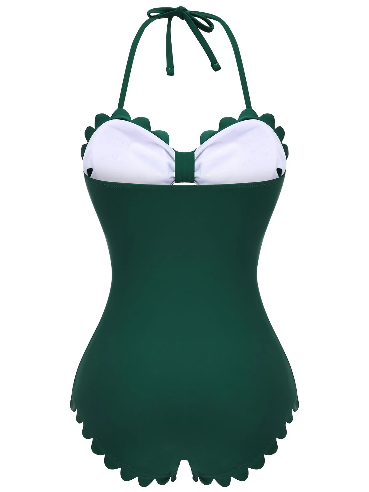 Dark Green 1940s Solid Halter One-piece Swimsuit - Image 4