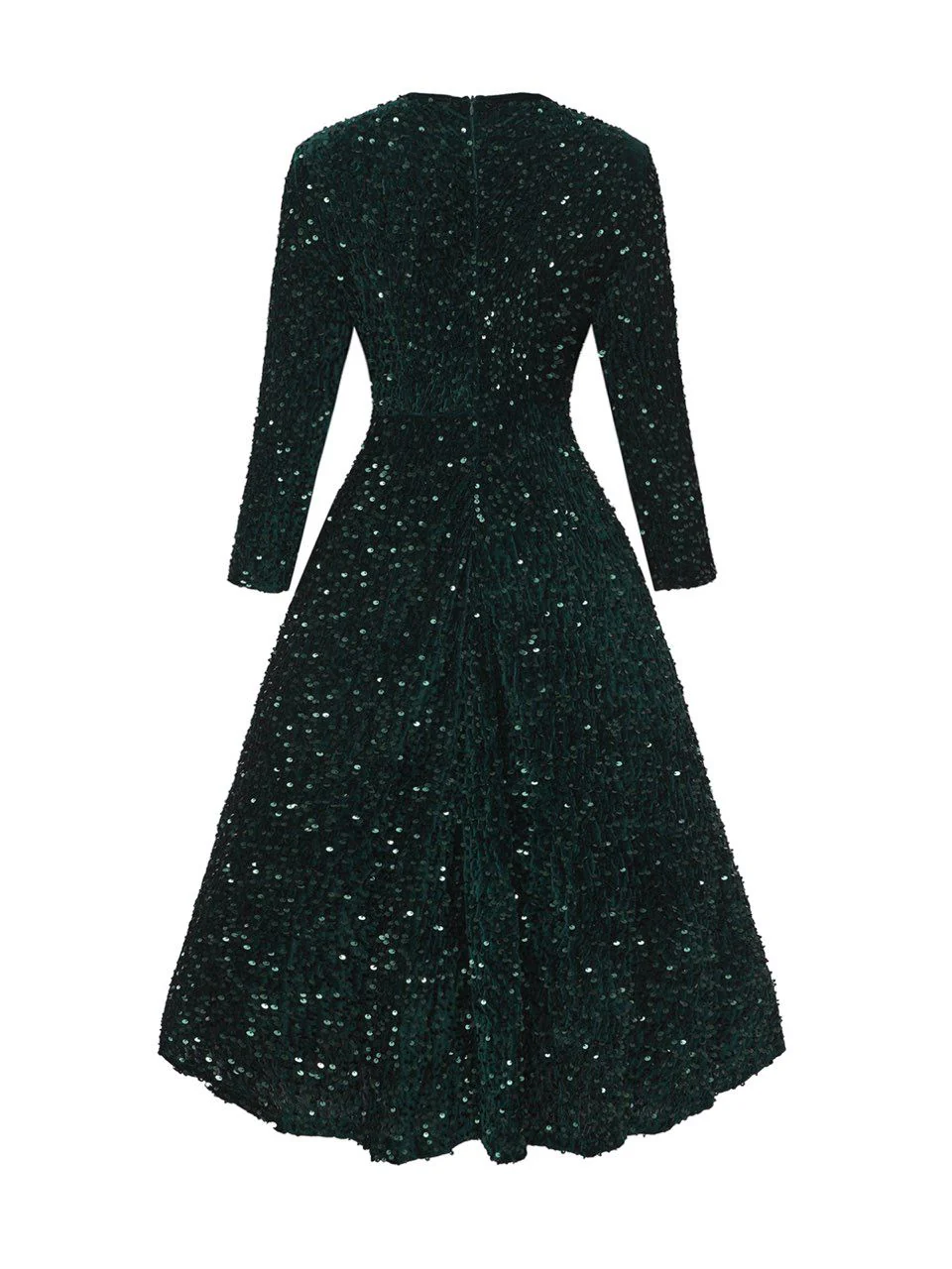 Dark Green 1940s Solid Sequins Long Sleeve Maxi Dress - Image 2