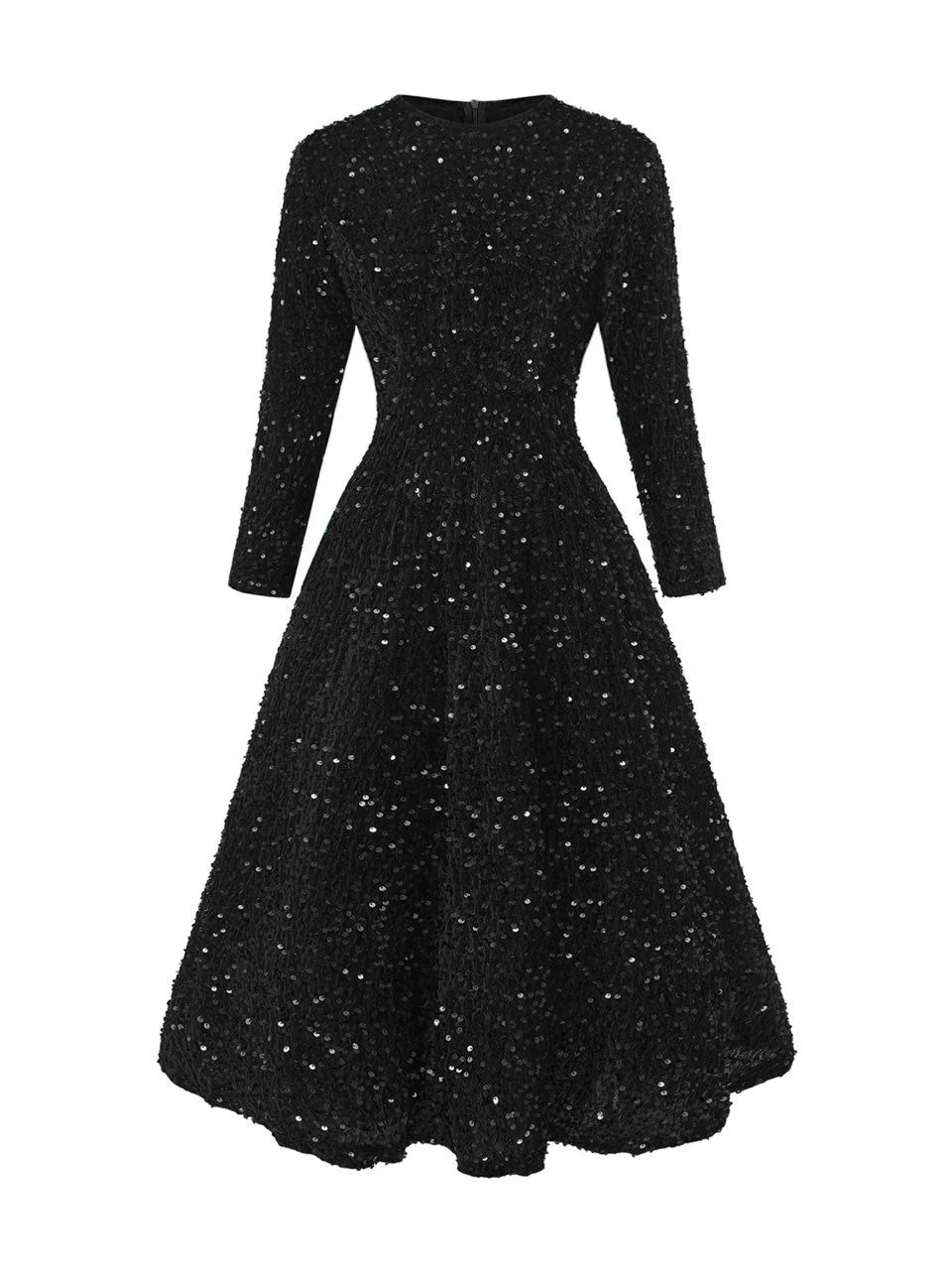 Dark Green 1940s Solid Sequins Long Sleeve Maxi Dress - Image 4